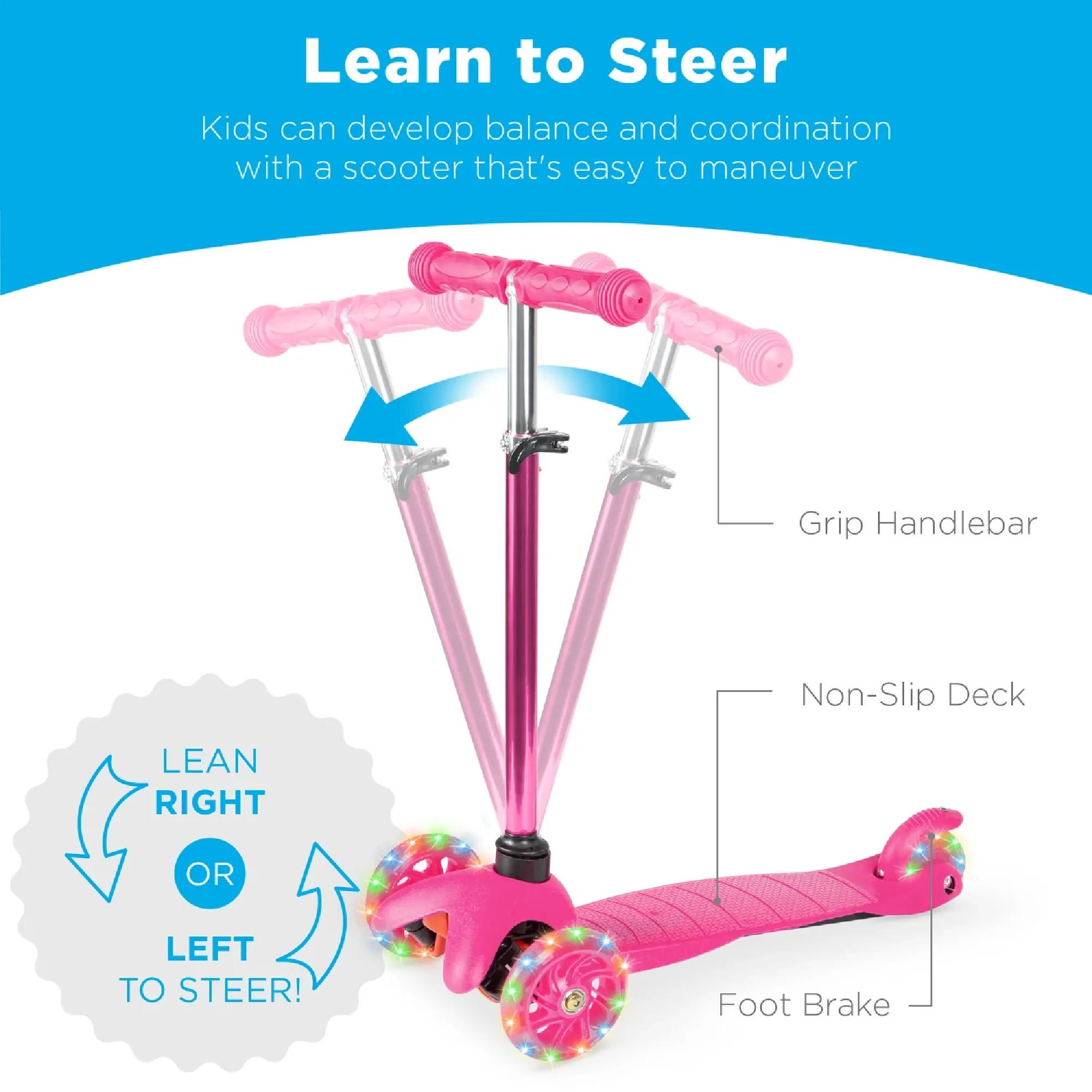 Kids Mini Kick Scooter Toy w/ Colorful Light-Up Wheels, Adjustable T-Bar - Image 39