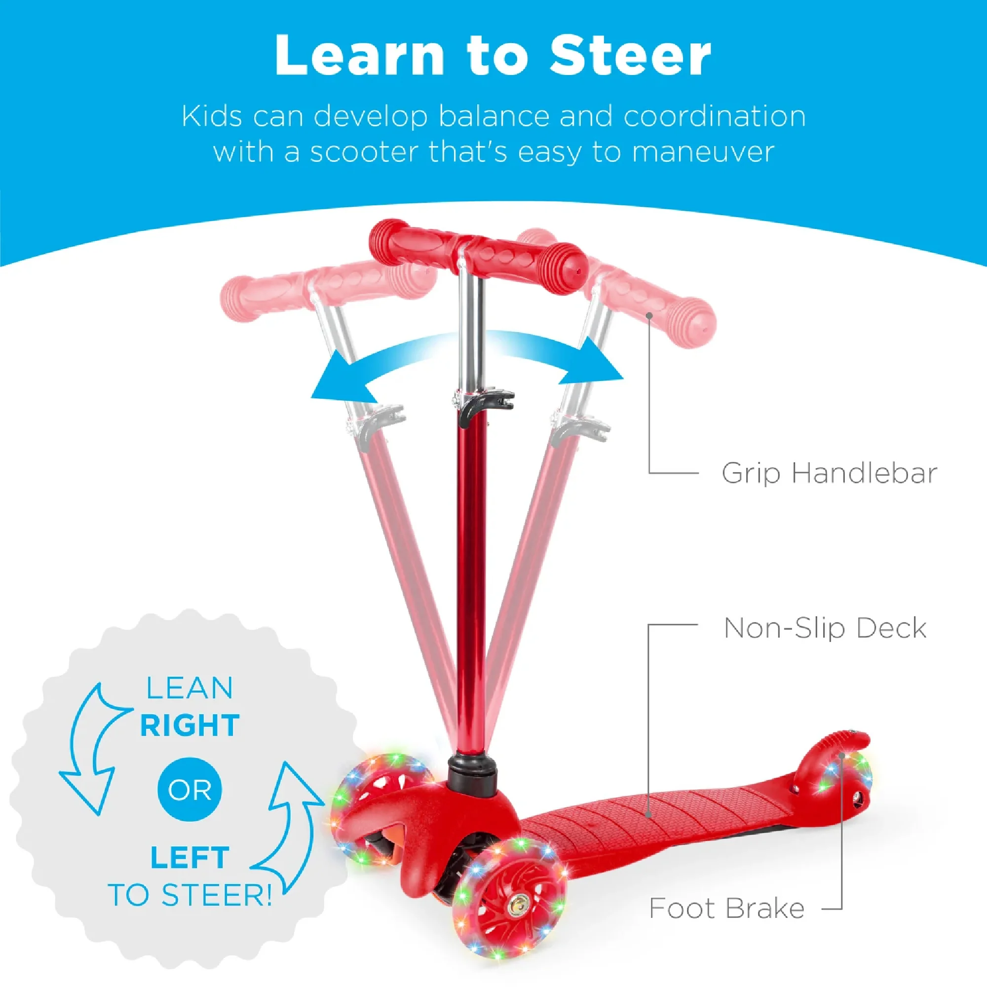 Kids Mini Kick Scooter Toy w/ Colorful Light-Up Wheels, Adjustable T-Bar - Image 4