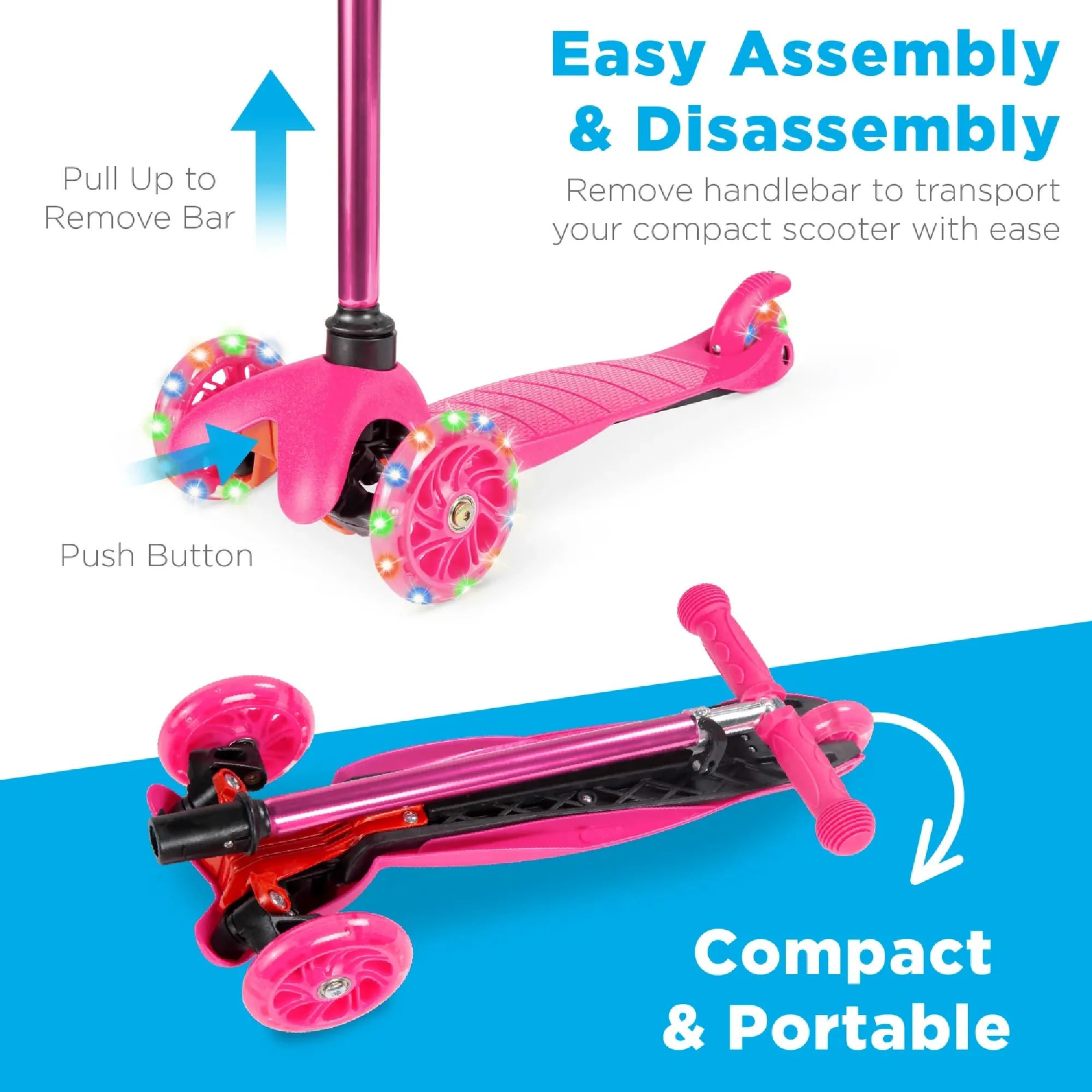 Kids Mini Kick Scooter Toy w/ Colorful Light-Up Wheels, Adjustable T-Bar - Image 40