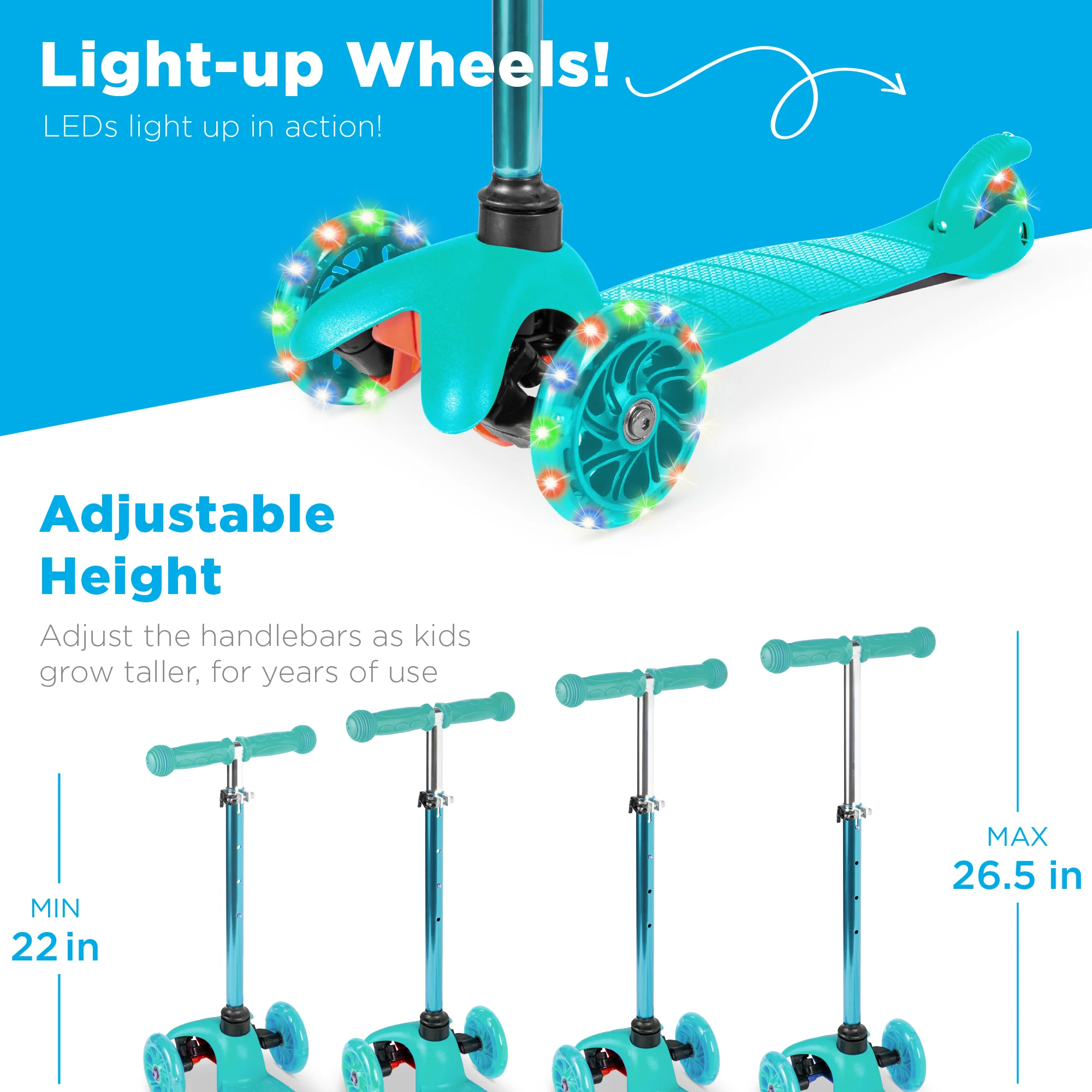 Kids Mini Kick Scooter Toy w/ Colorful Light-Up Wheels, Adjustable T-Bar - Image 43