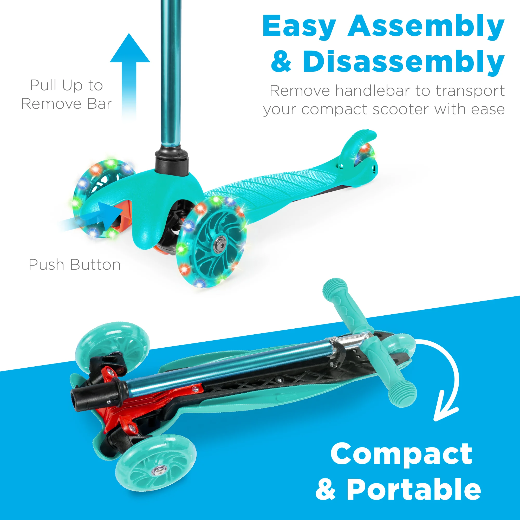 Kids Mini Kick Scooter Toy w/ Colorful Light-Up Wheels, Adjustable T-Bar - Image 44