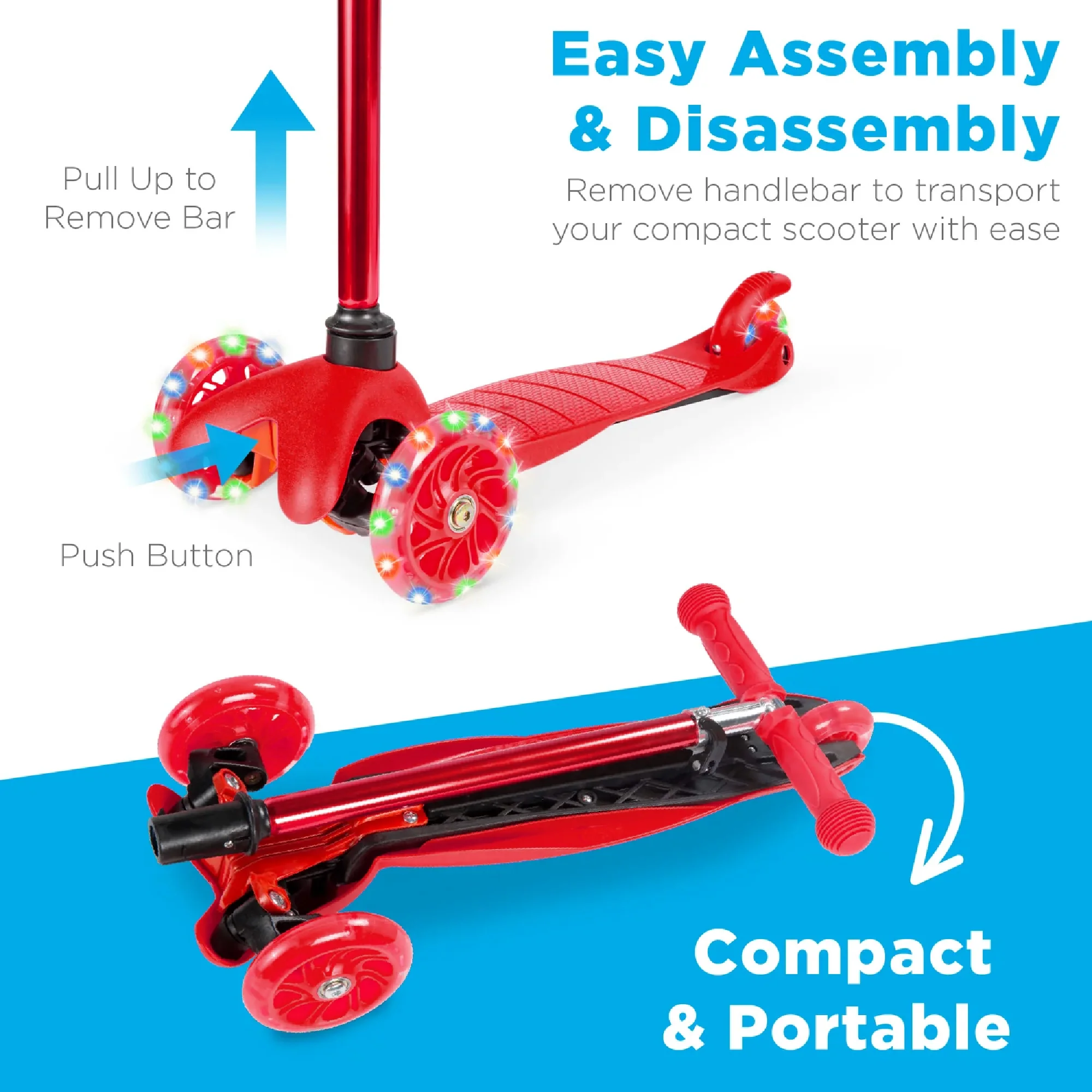 Kids Mini Kick Scooter Toy w/ Colorful Light-Up Wheels, Adjustable T-Bar - Image 5