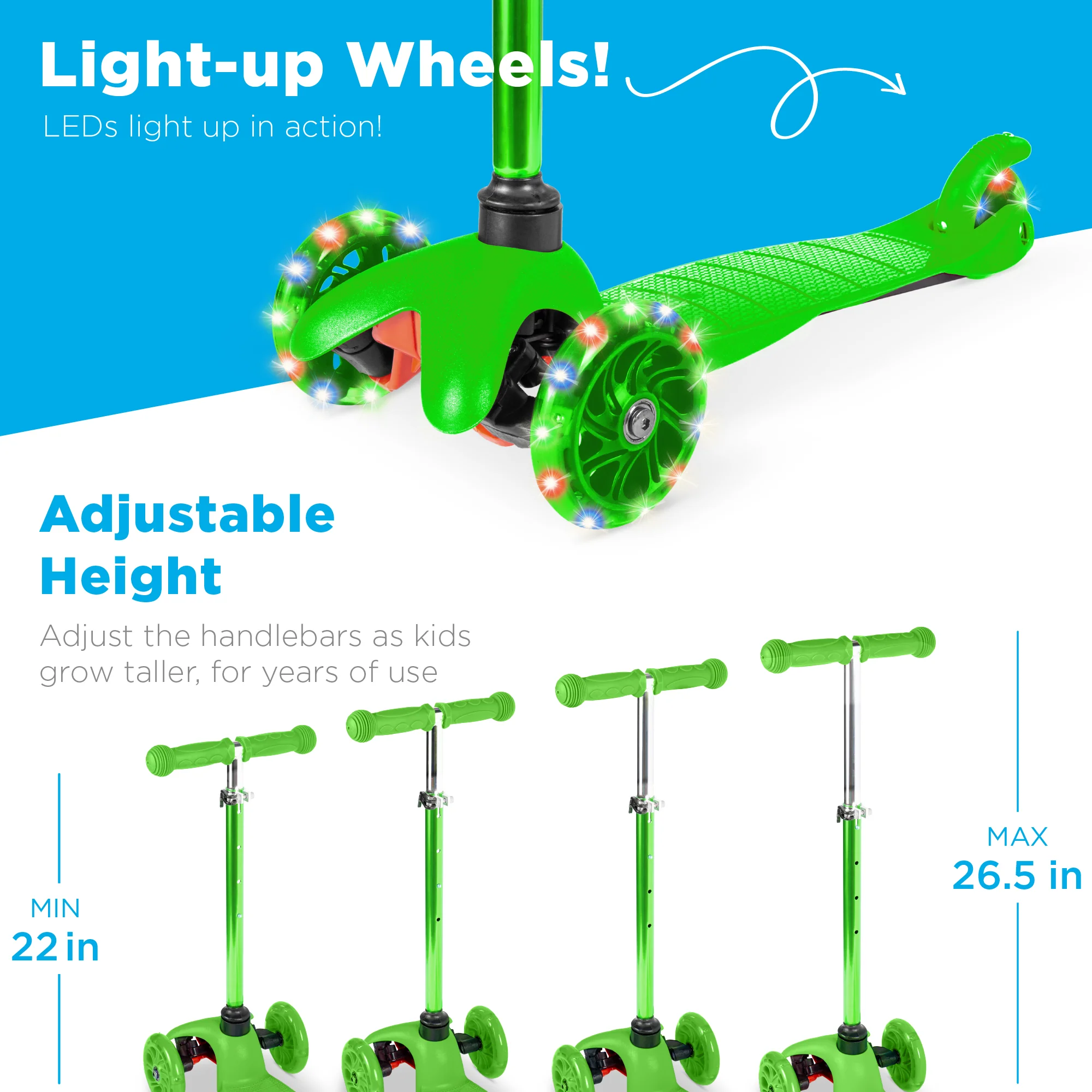 Kids Mini Kick Scooter Toy w/ Colorful Light-Up Wheels, Adjustable T-Bar - Image 54