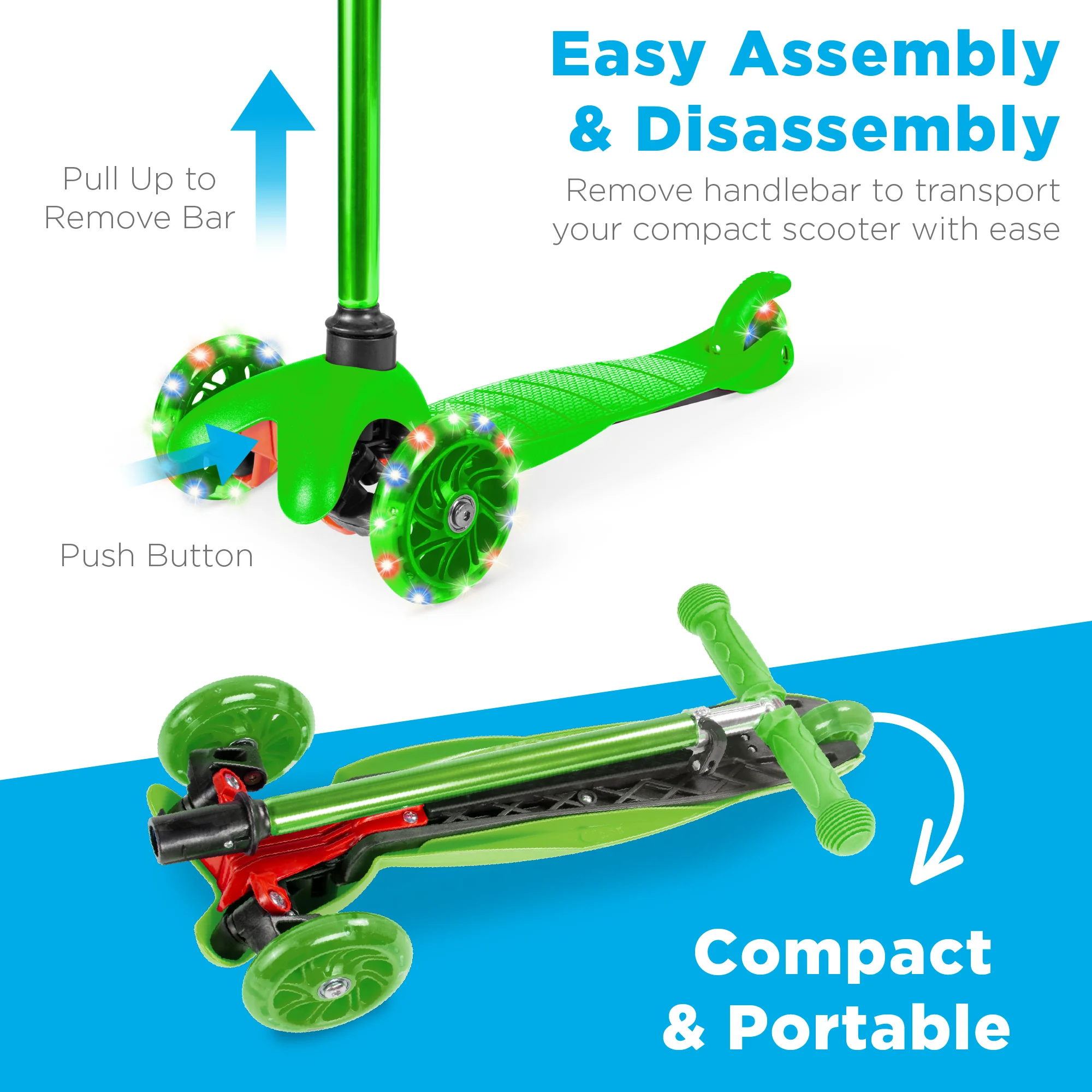 Kids Mini Kick Scooter Toy w/ Colorful Light-Up Wheels, Adjustable T-Bar - Image 57