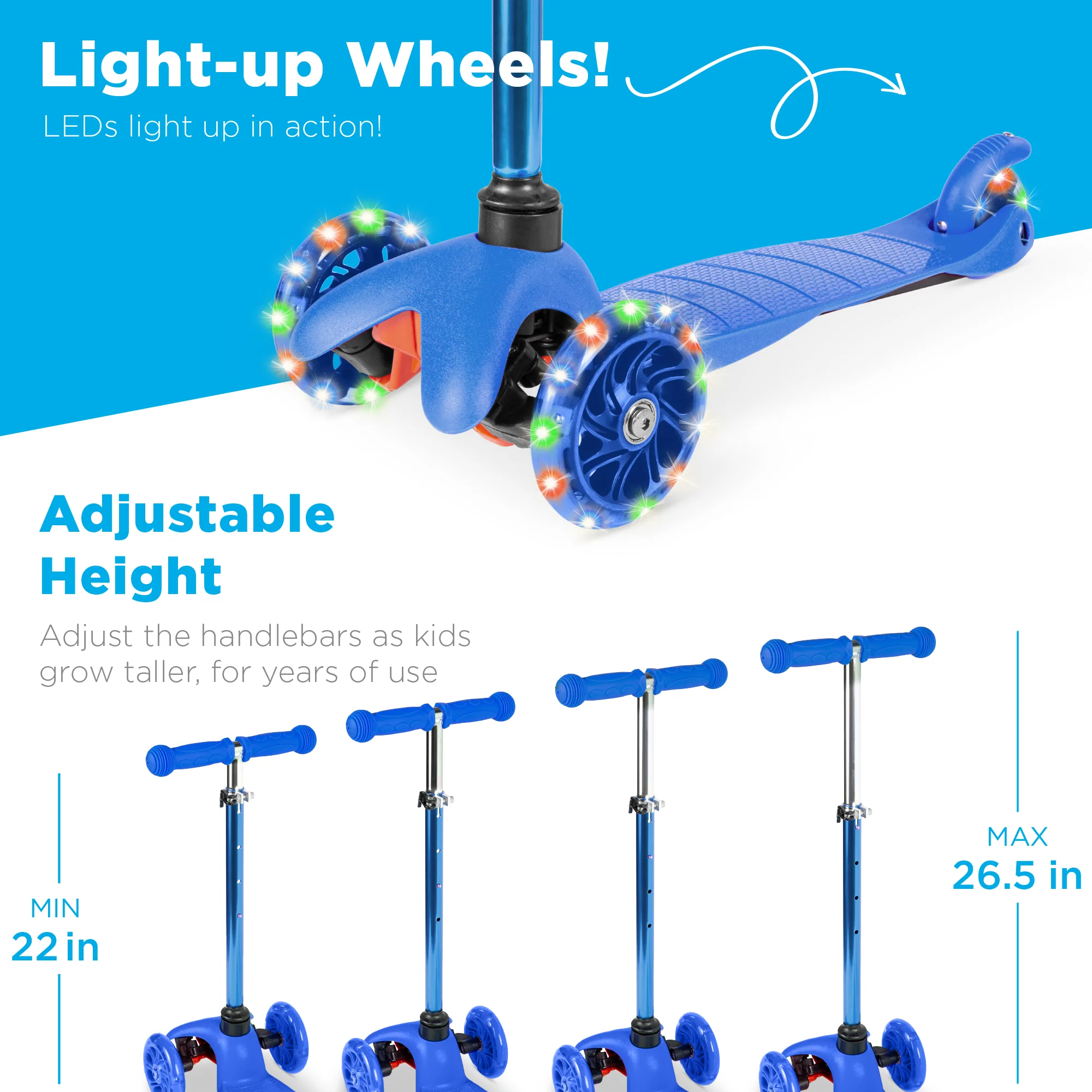 Kids Mini Kick Scooter Toy w/ Colorful Light-Up Wheels, Adjustable T-Bar - Image 61