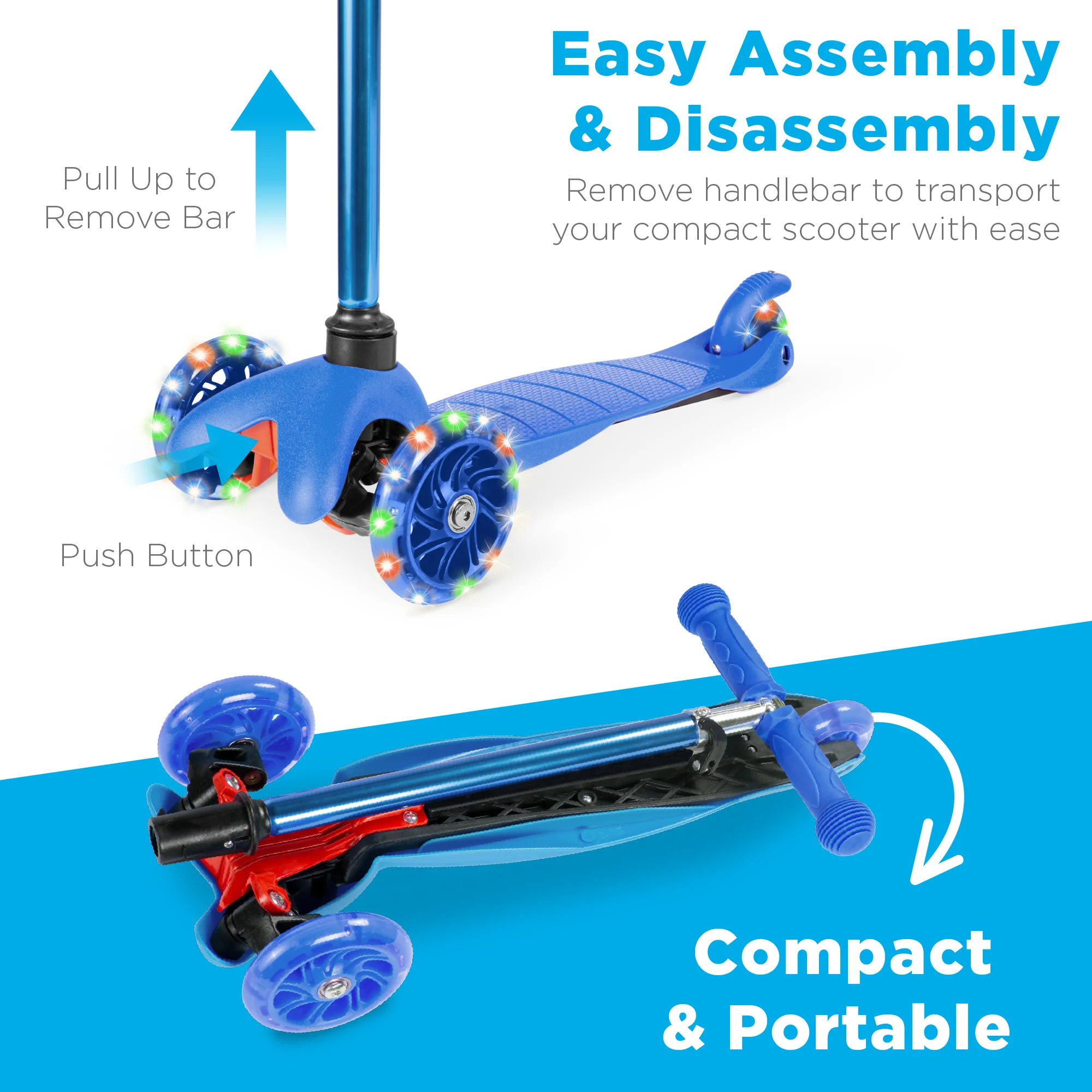 Kids Mini Kick Scooter Toy w/ Colorful Light-Up Wheels, Adjustable T-Bar - Image 64