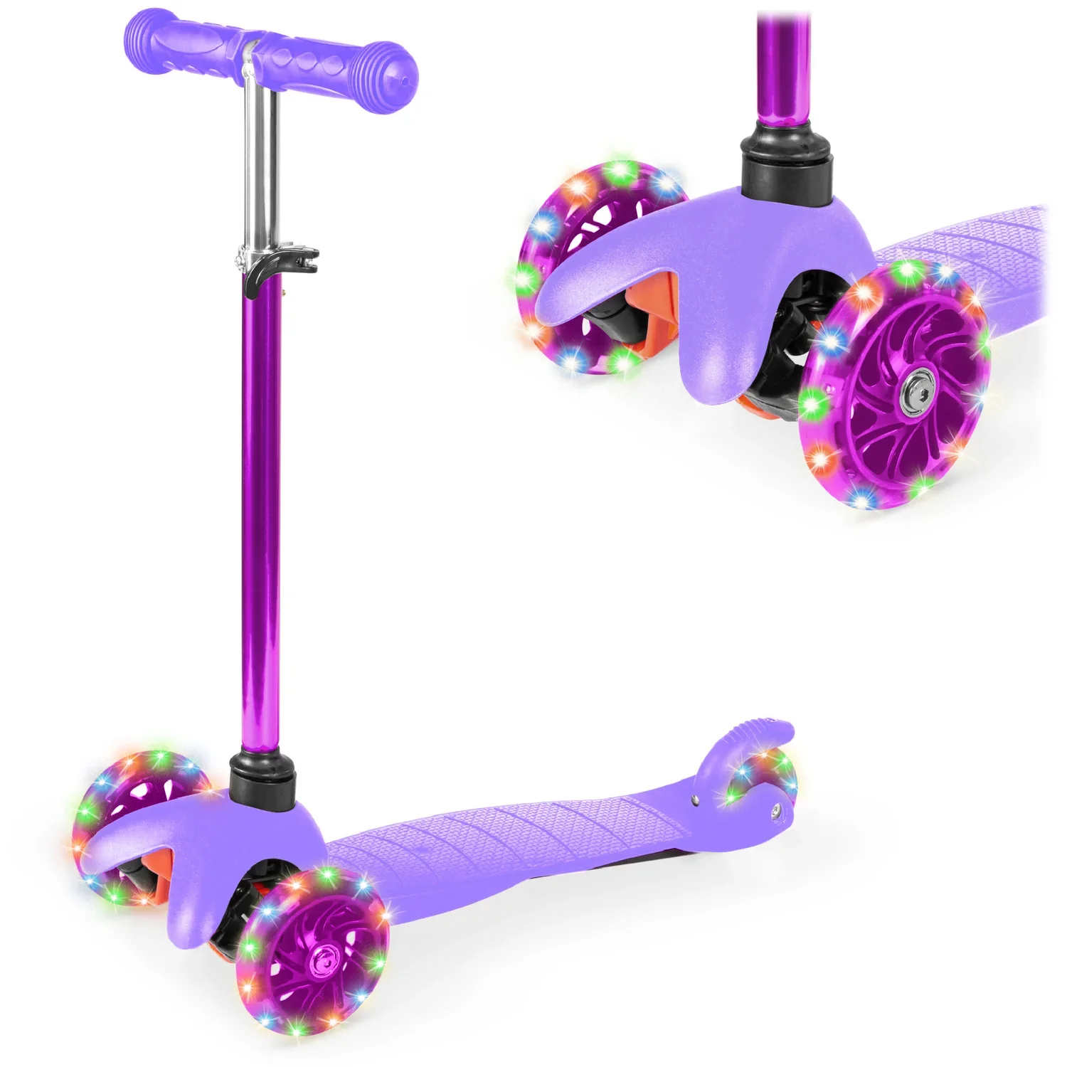 Kids Mini Kick Scooter Toy w/ Colorful Light-Up Wheels, Adjustable T-Bar - Image 8