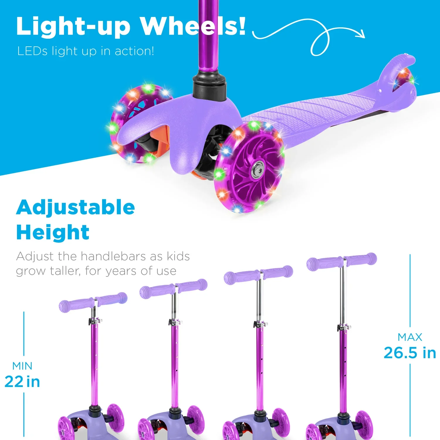 Kids Mini Kick Scooter Toy w/ Colorful Light-Up Wheels, Adjustable T-Bar - Image 9