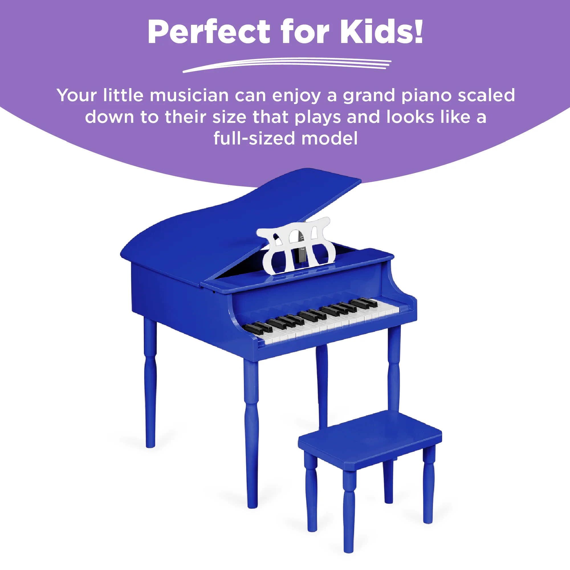 Kids Mini Wooden Grand Piano w/ Lid, Bench, Music Rack, Song Book, Stickers - Image 21