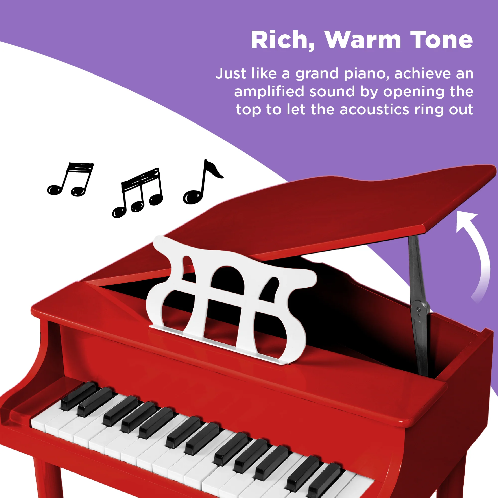 Kids Mini Wooden Grand Piano w/ Lid, Bench, Music Rack, Song Book, Stickers - Image 32
