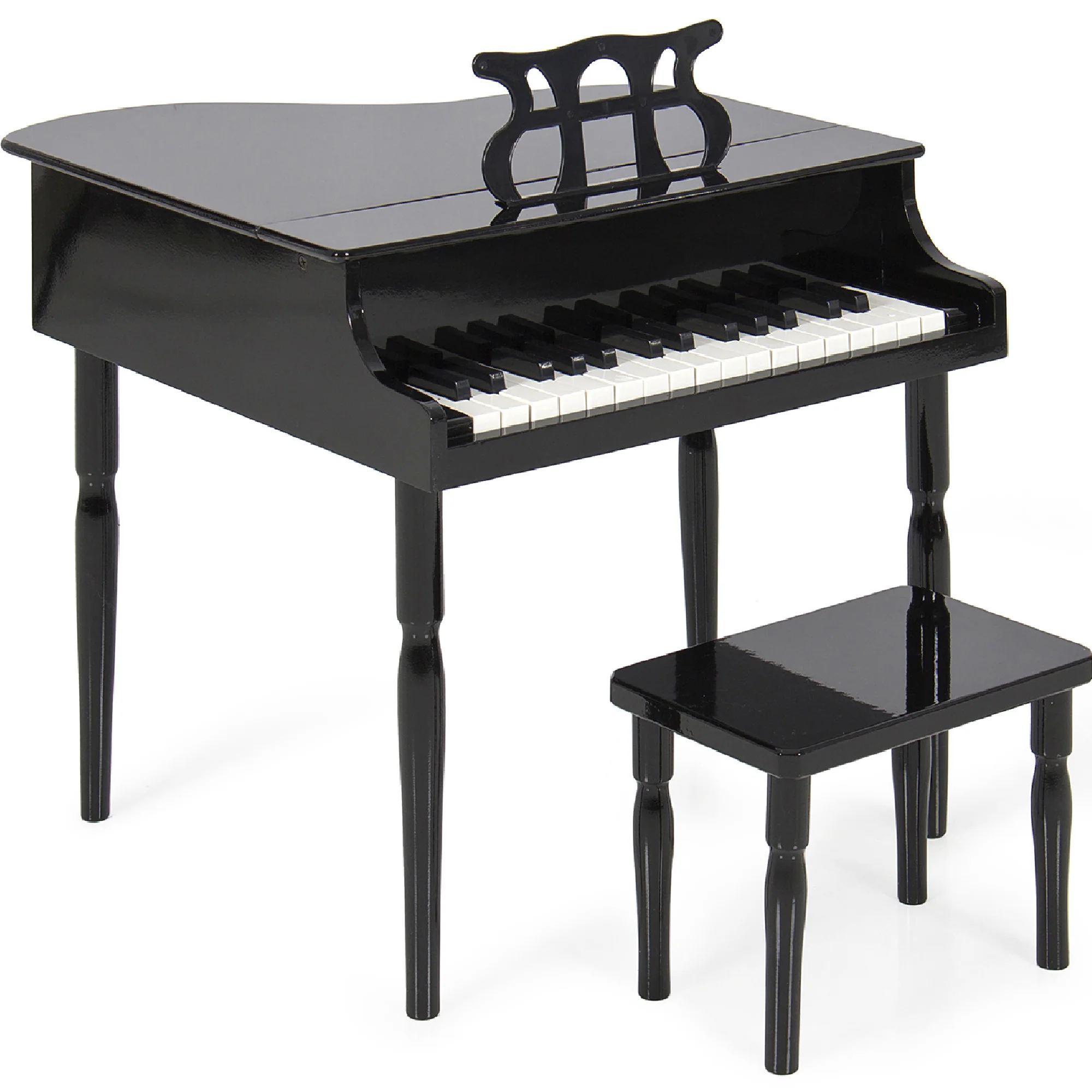 Kids Mini Wooden Grand Piano w/ Lid, Bench, Music Rack, Song Book, Stickers - Image 36