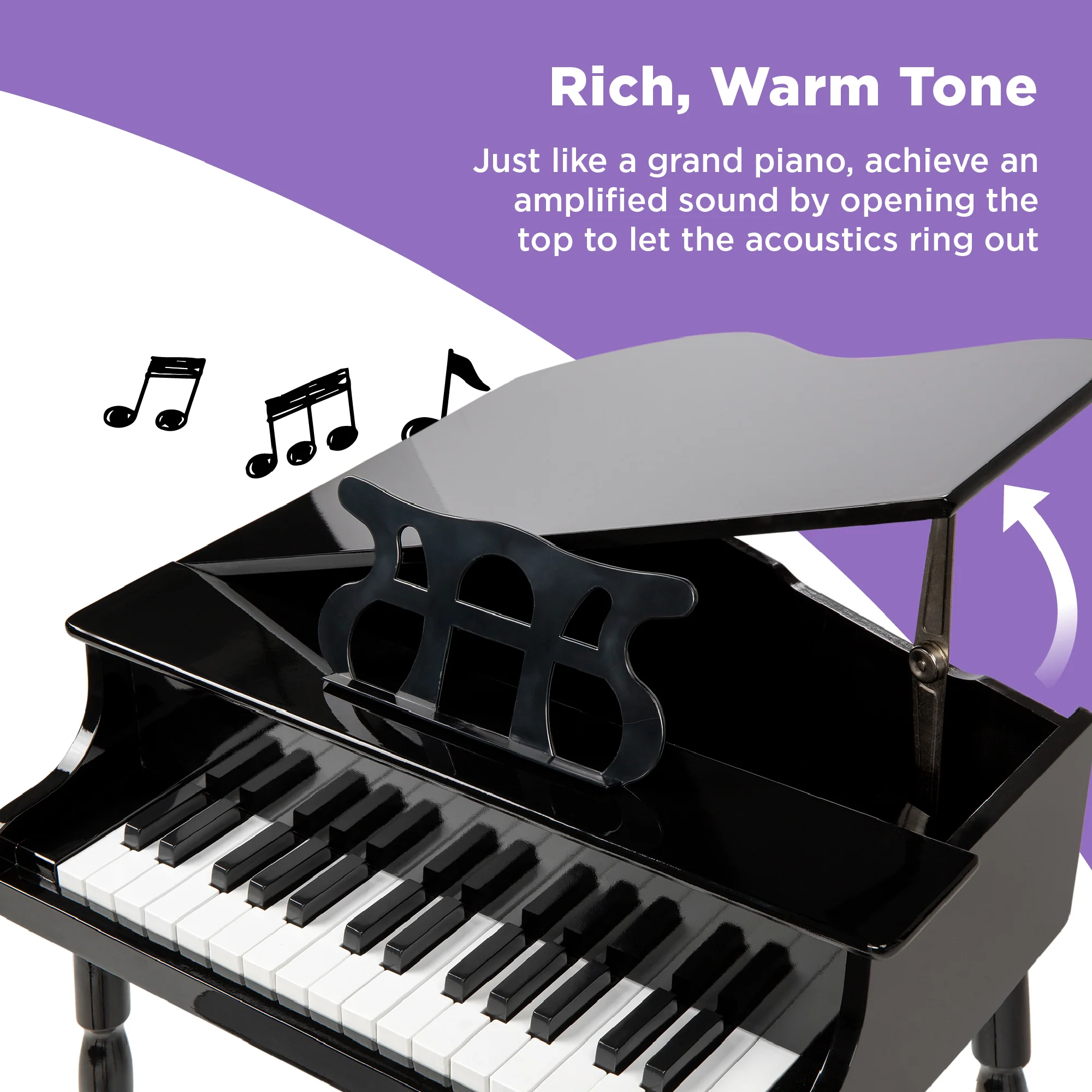 Kids Mini Wooden Grand Piano w/ Lid, Bench, Music Rack, Song Book, Stickers - Image 39