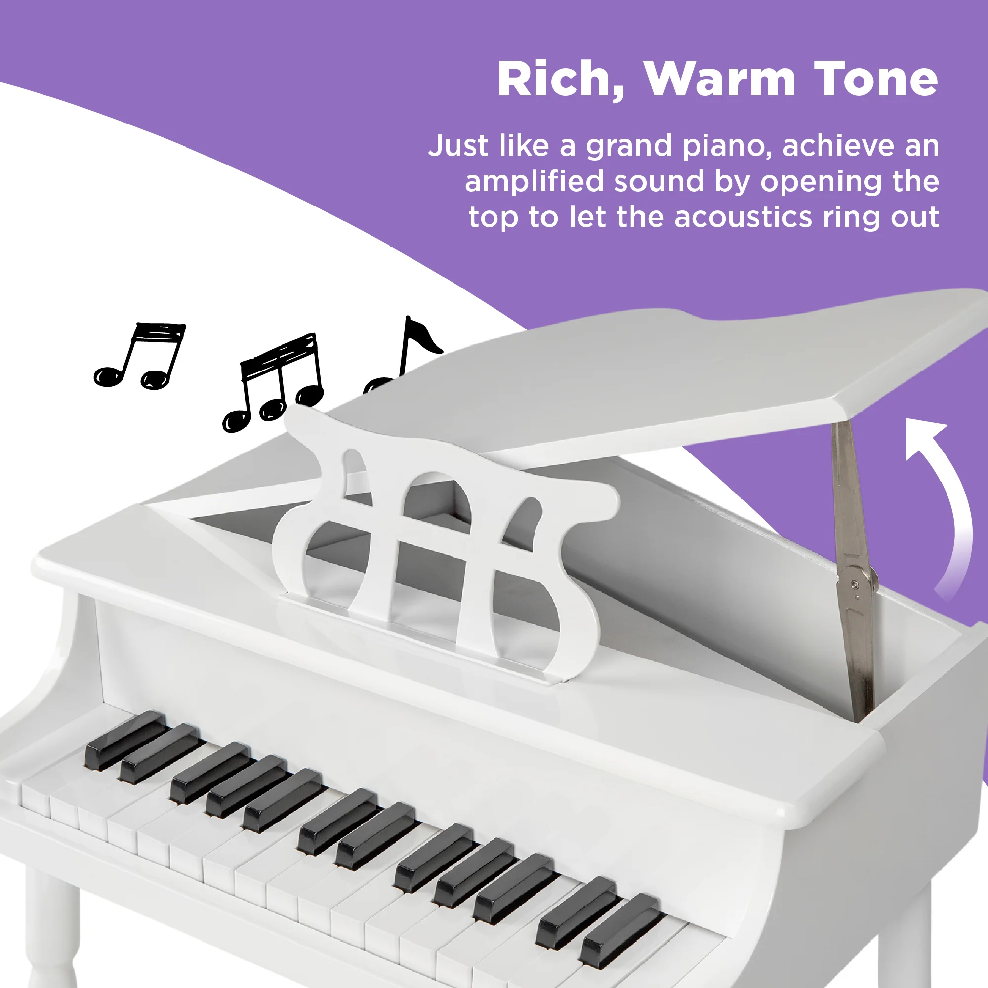 Kids Mini Wooden Grand Piano w/ Lid, Bench, Music Rack, Song Book, Stickers - Image 46