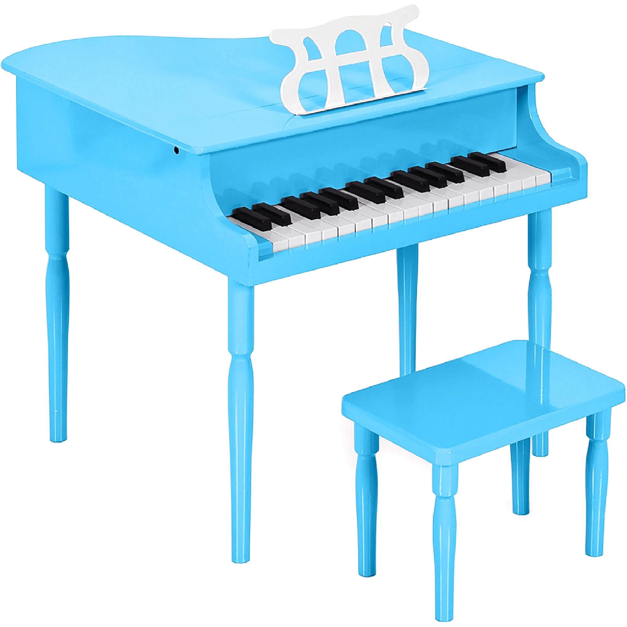 Kids Mini Wooden Grand Piano w/ Lid, Bench, Music Rack, Song Book, Stickers - Image 8