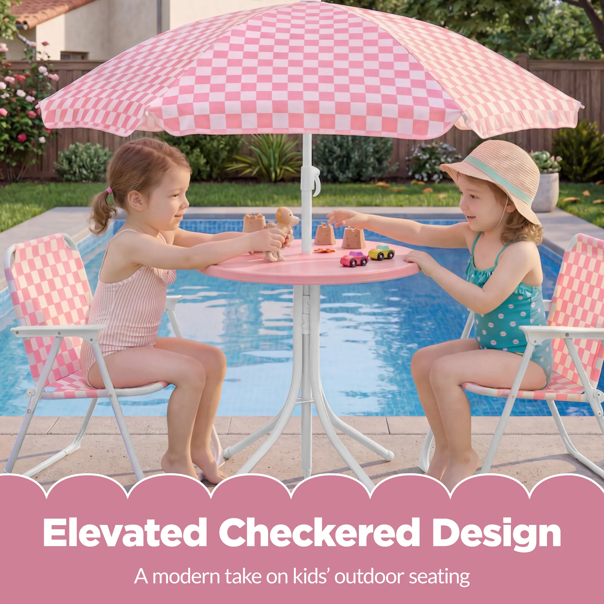 Kids Outdoor Table and Chair Set with Umbrella, Foldable Toddler Set - Image 12
