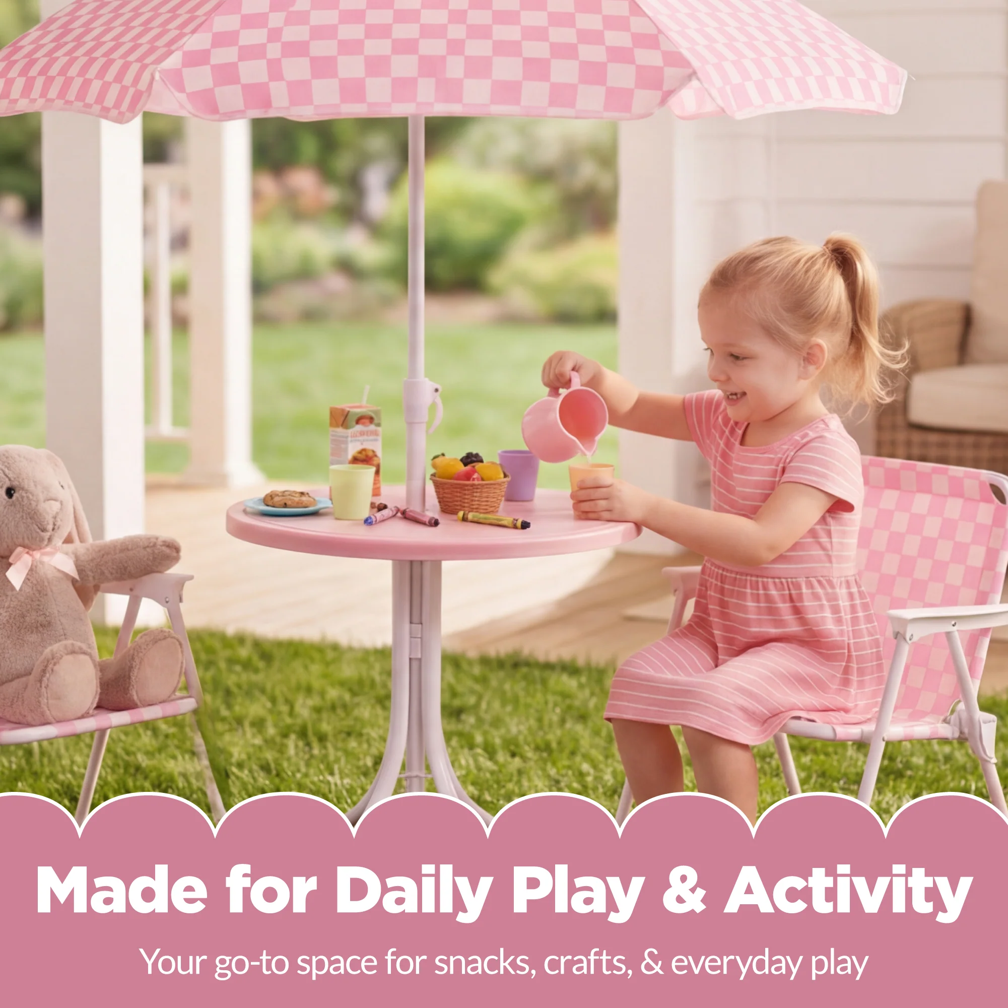 Kids Outdoor Table and Chair Set with Umbrella, Foldable Toddler Set - Image 13