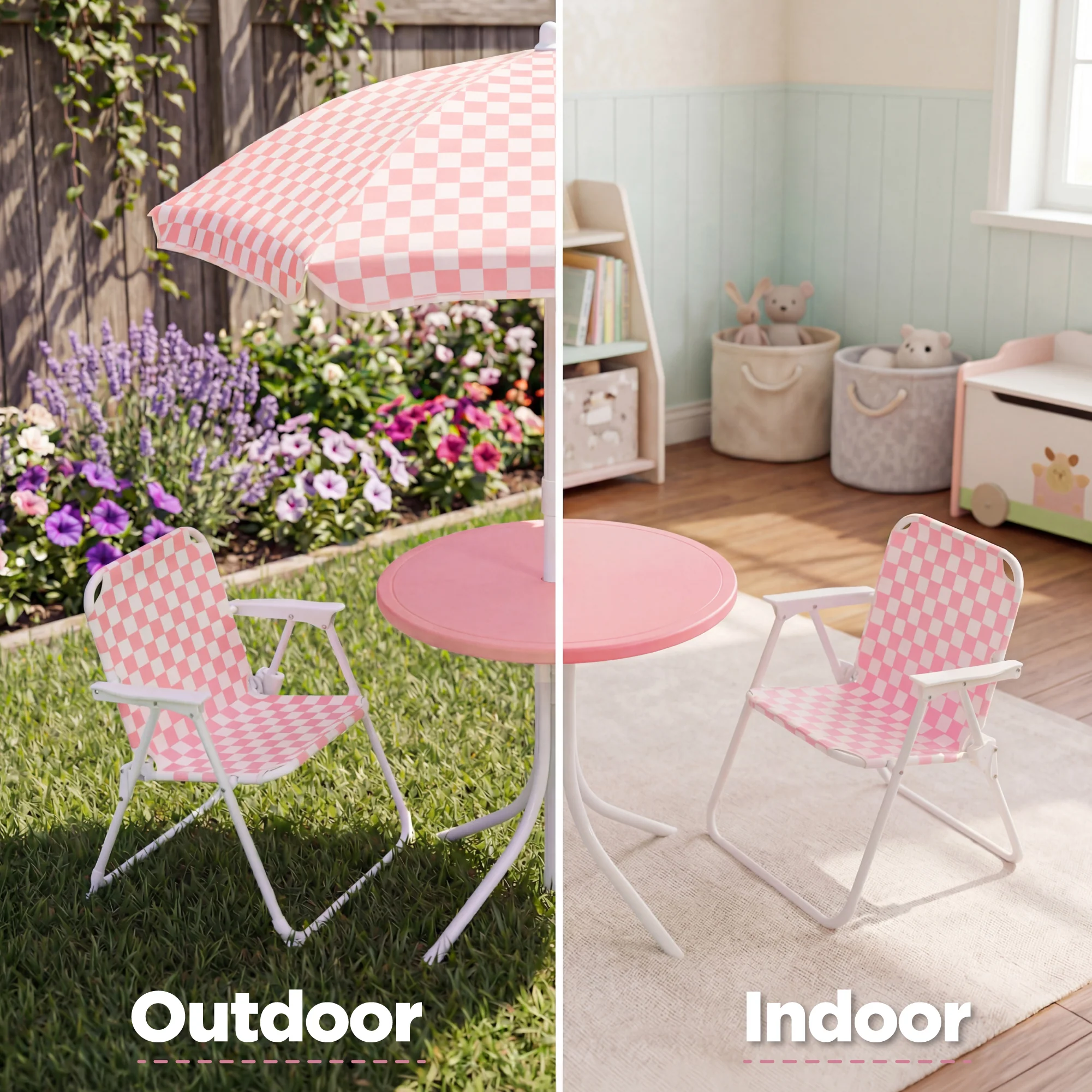 Kids Outdoor Table and Chair Set with Umbrella, Foldable Toddler Set - Image 16