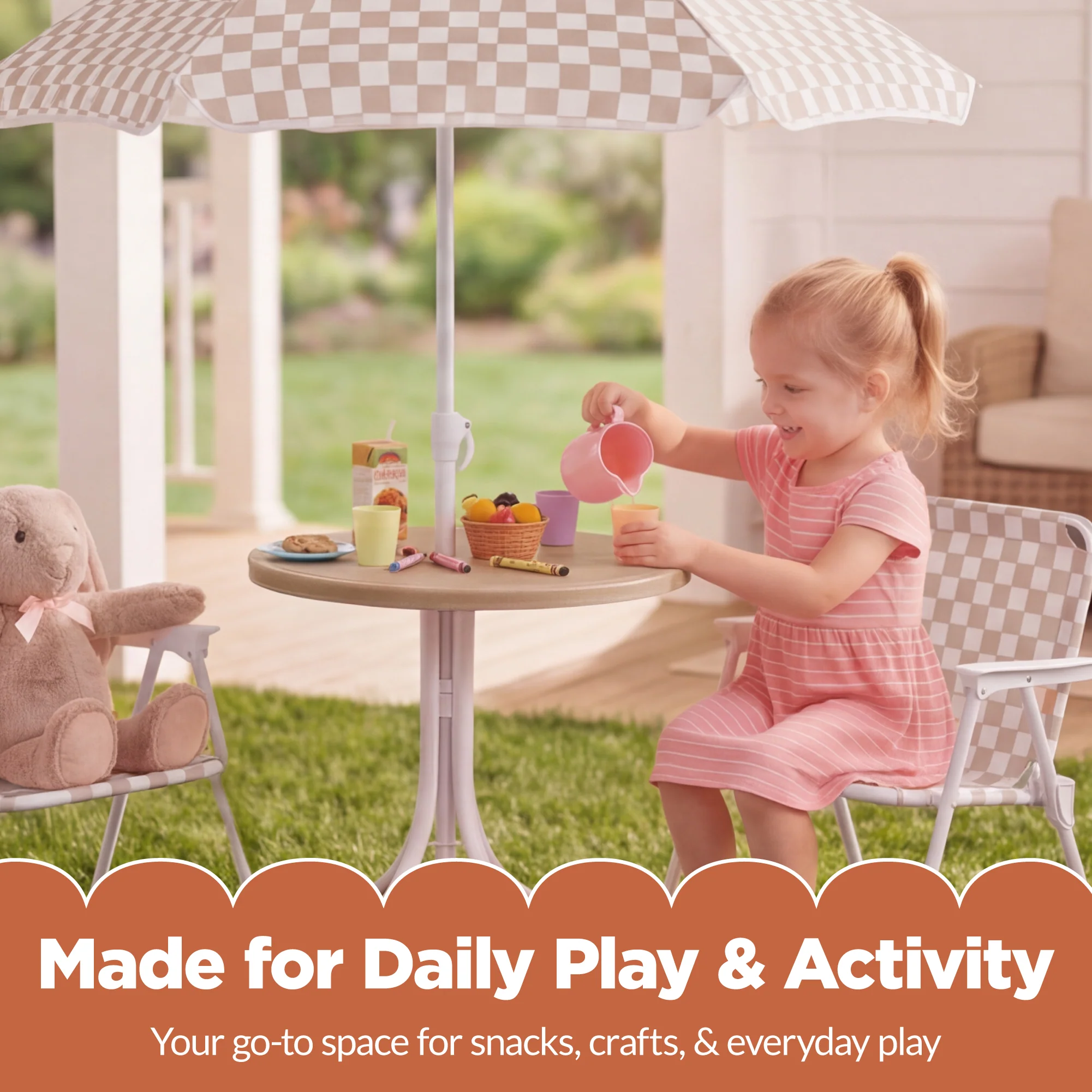 Kids Outdoor Table and Chair Set with Umbrella, Foldable Toddler Set - Image 22