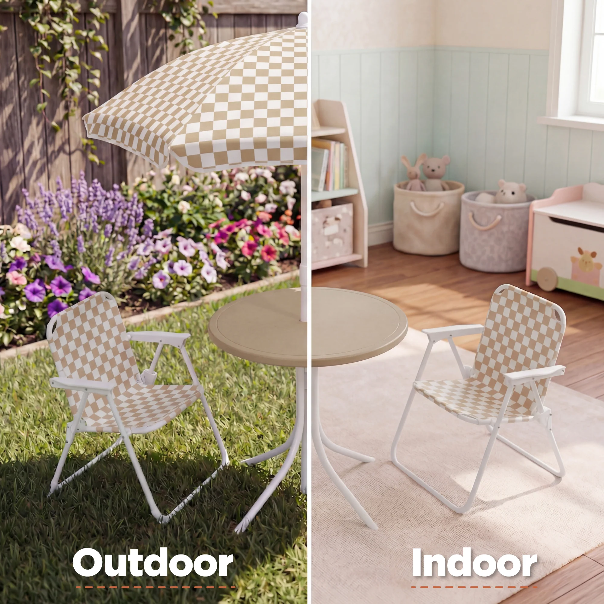 Kids Outdoor Table and Chair Set with Umbrella, Foldable Toddler Set - Image 25