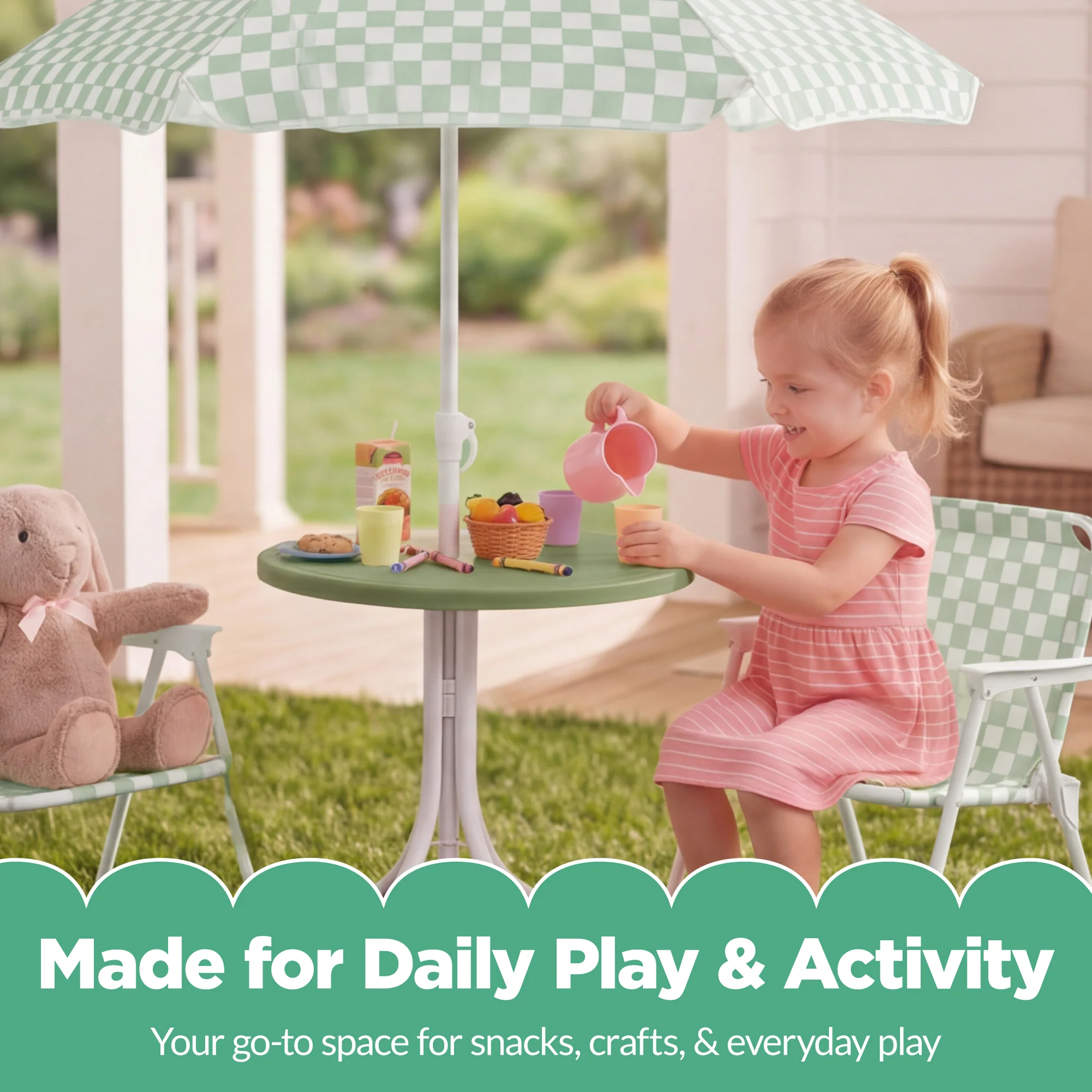 Kids Outdoor Table and Chair Set with Umbrella, Foldable Toddler Set - Image 4