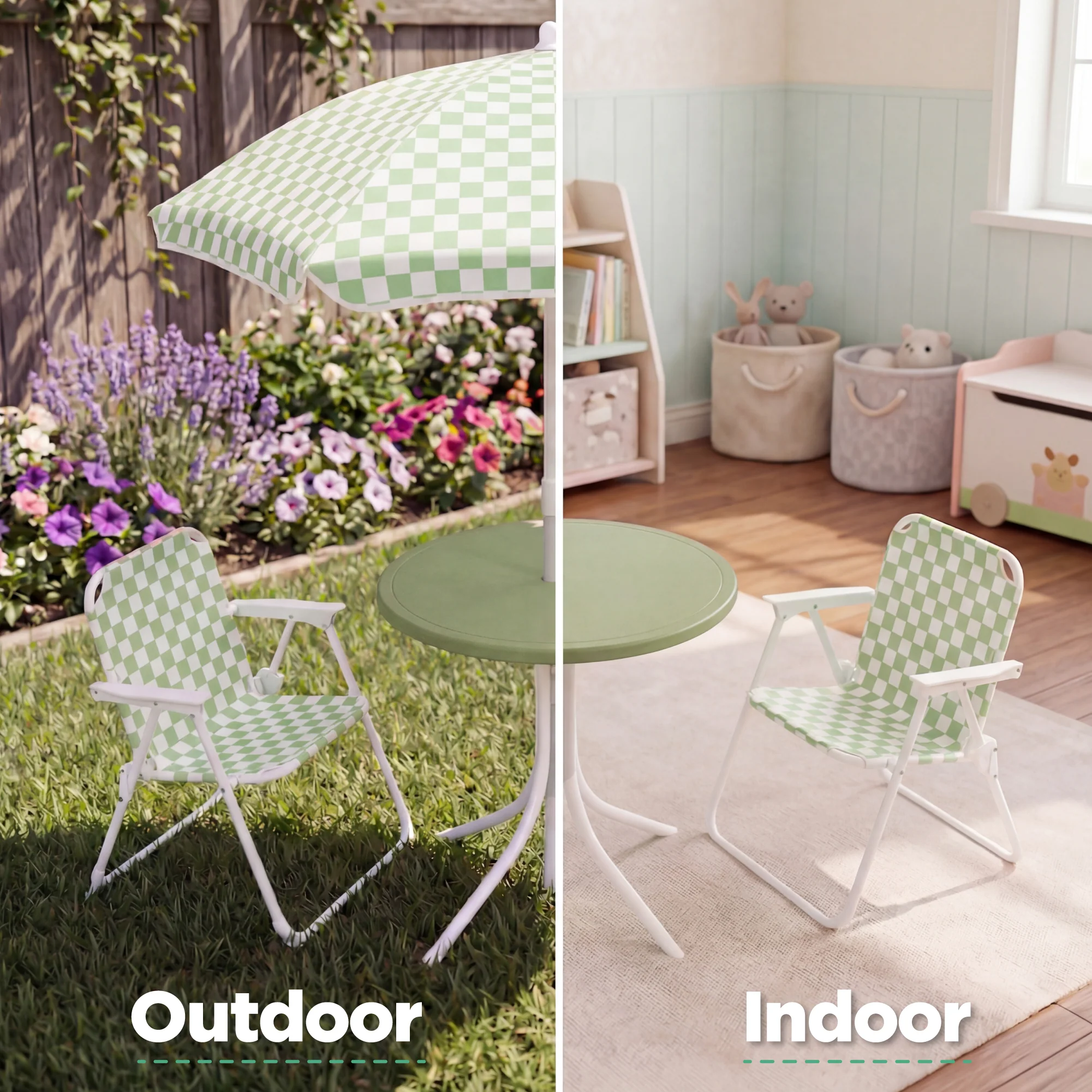 Kids Outdoor Table and Chair Set with Umbrella, Foldable Toddler Set - Image 7