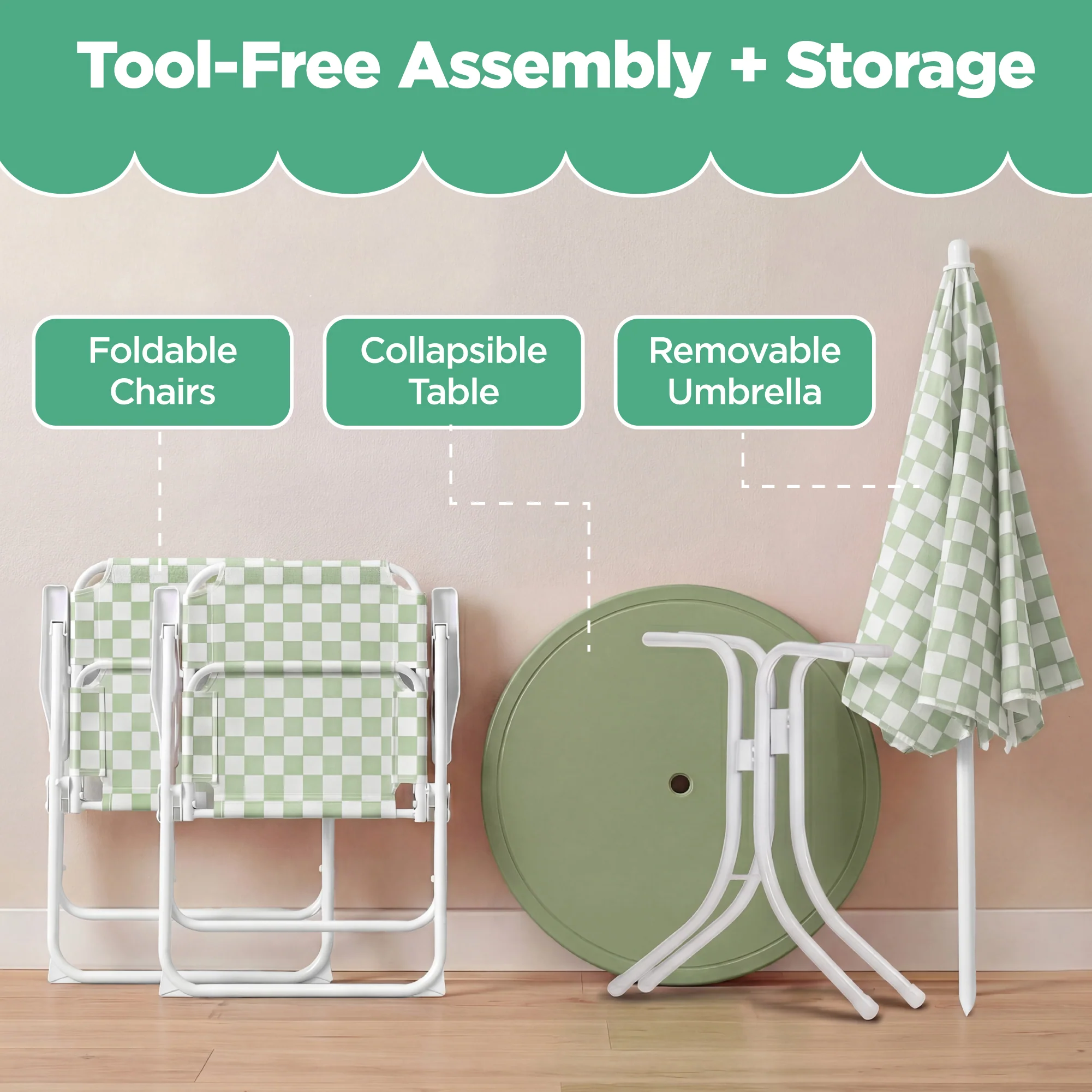 Kids Outdoor Table and Chair Set with Umbrella, Foldable Toddler Set - Image 8