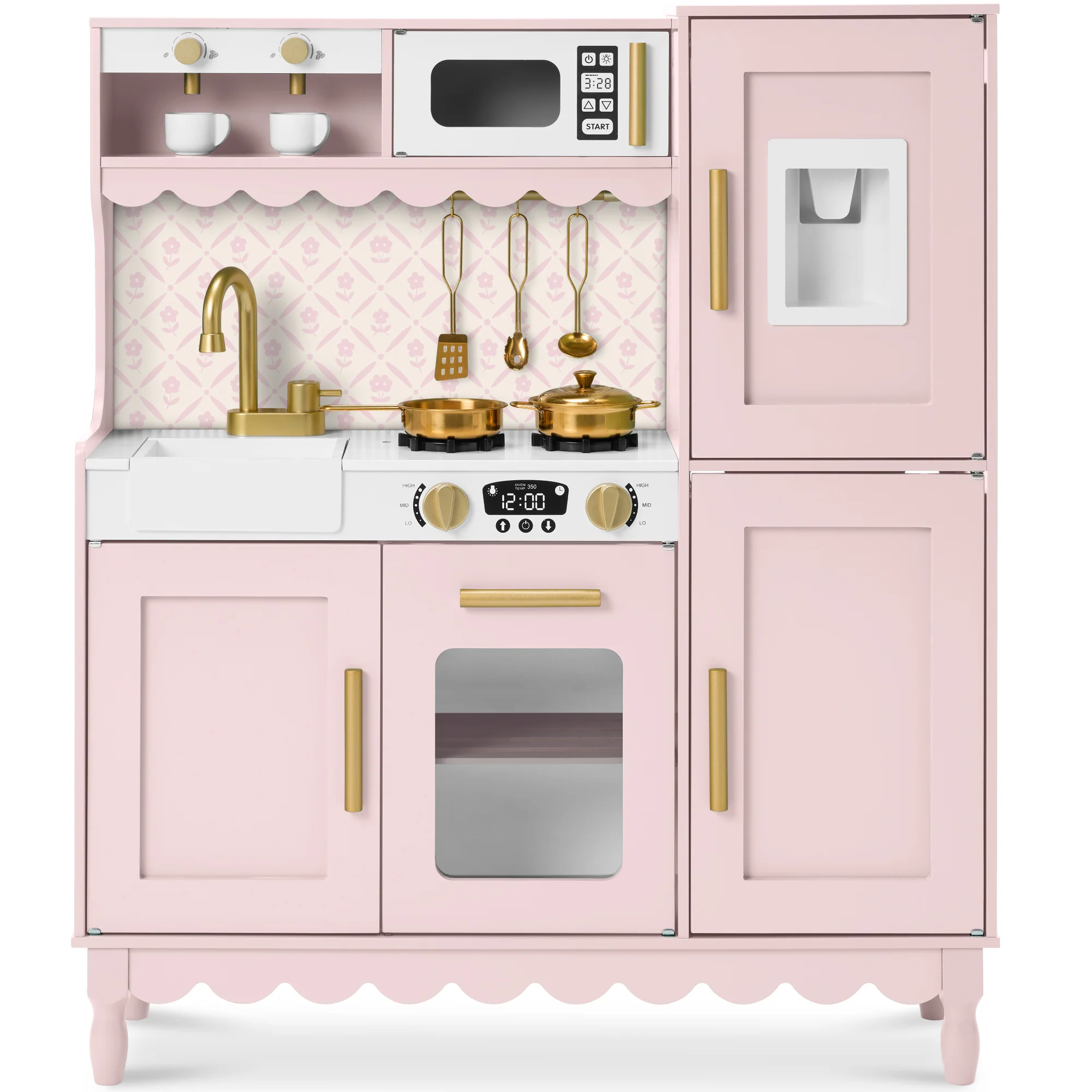 Kids Pretend Play Cottage Kitchen with 11 Accessories, Espresso Machine - Image 19