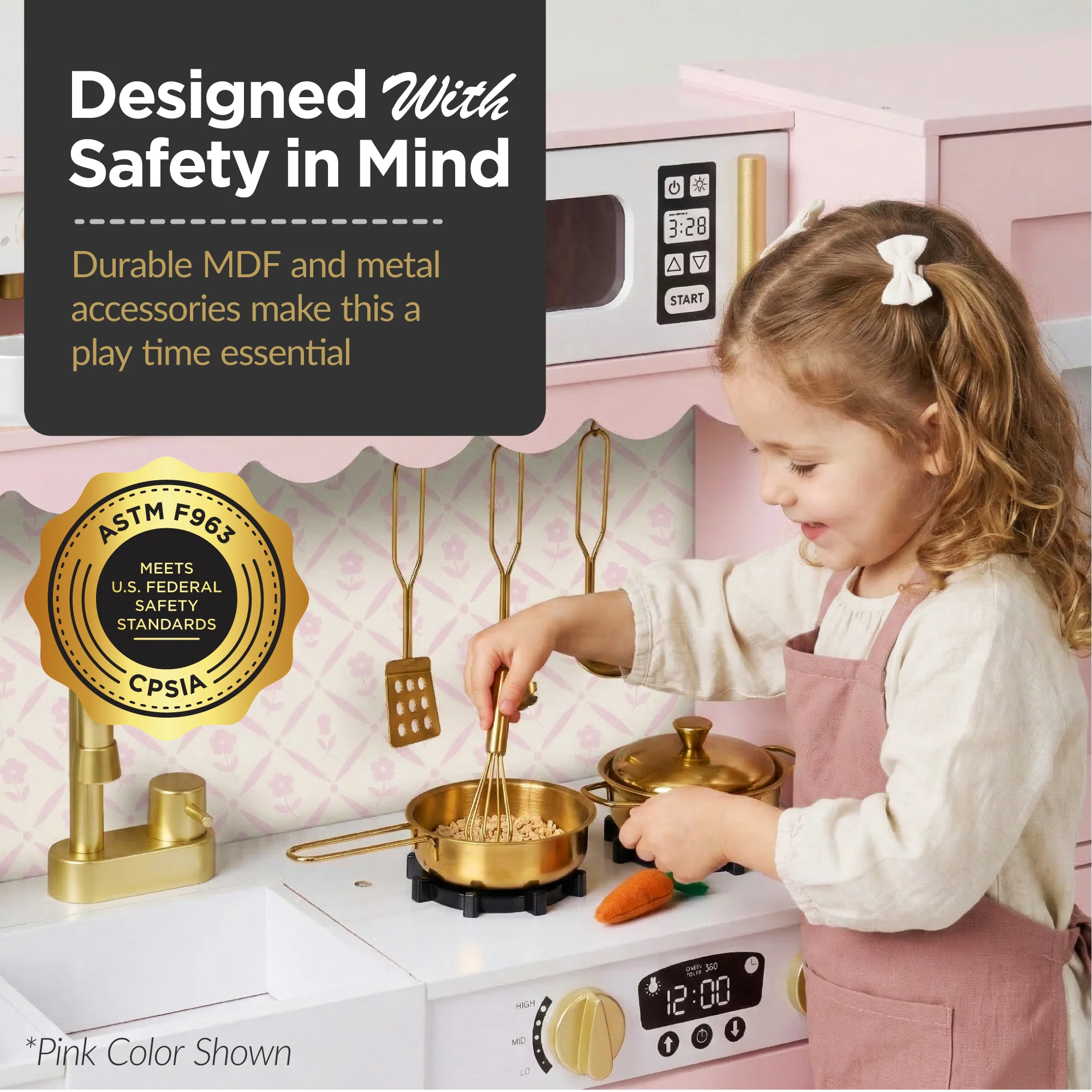 Kids Pretend Play Cottage Kitchen with 11 Accessories, Espresso Machine - Image 36