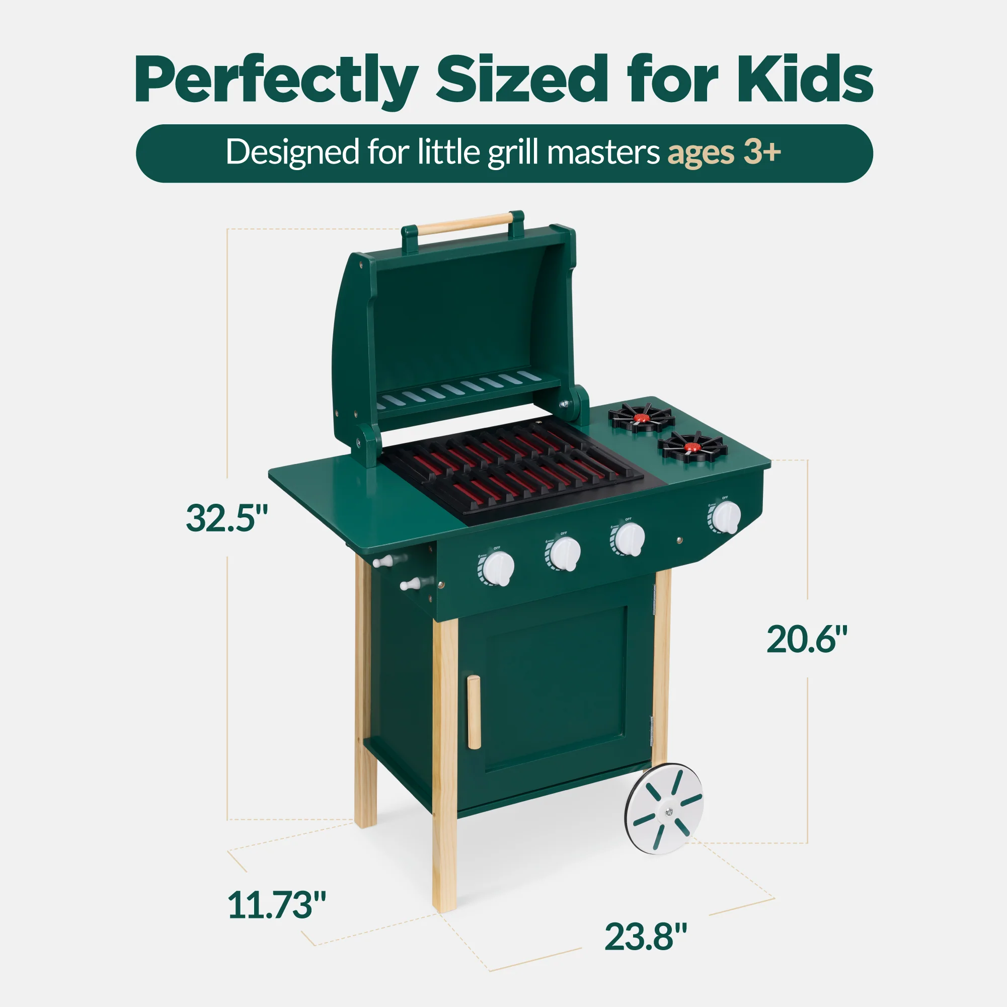 Kids Wooden BBQ Grill Playset, Pretend Kitchen Toy w/ 28 Accessories - Image 2