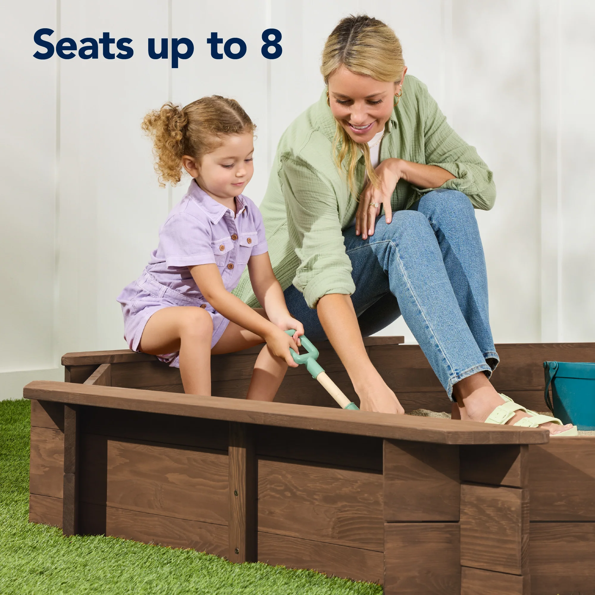 Kid's Wooden Octagonal Sandbox w/ Sand Cover, 4 Reinforced Benches, 8 Seats - Image 12