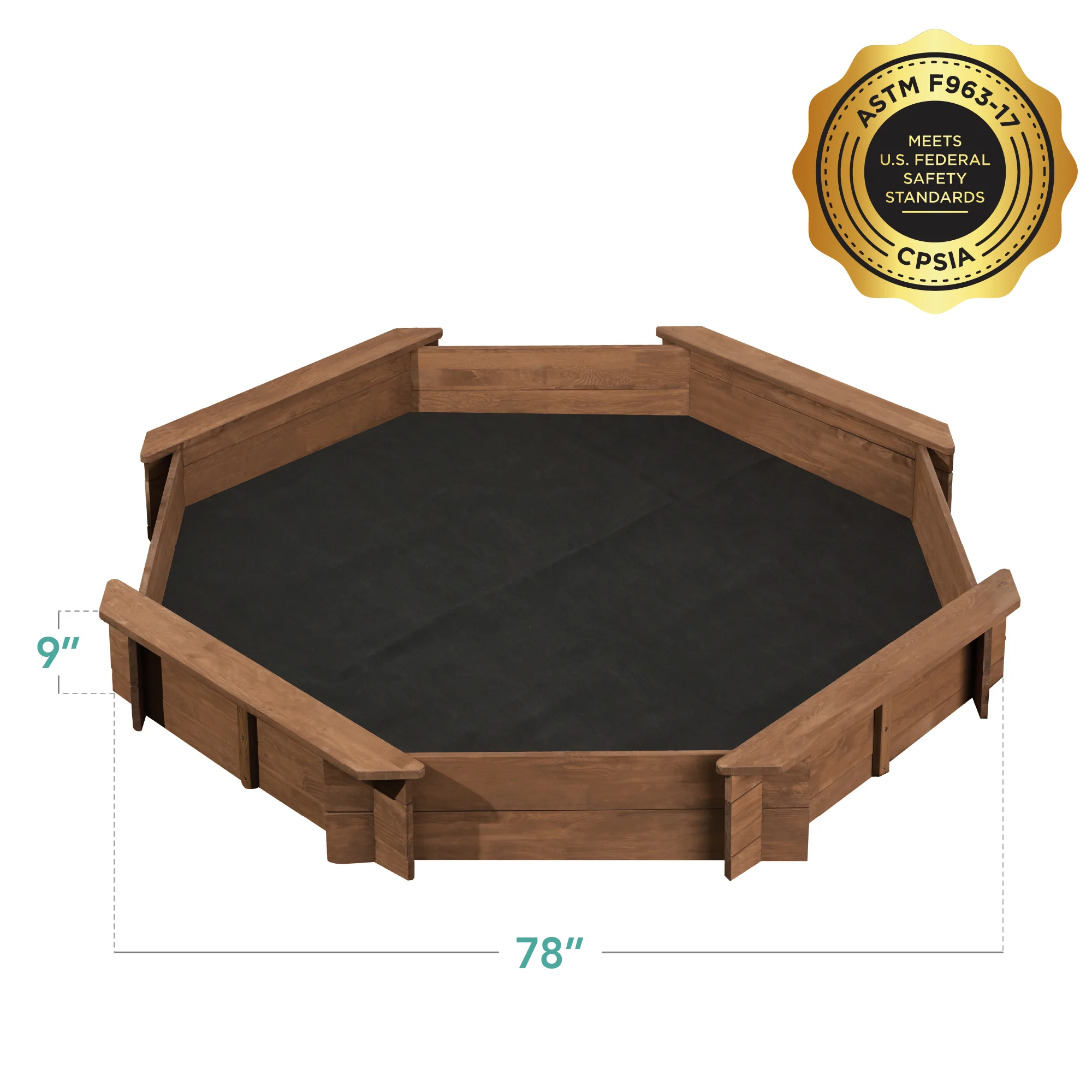 Kid's Wooden Octagonal Sandbox w/ Sand Cover, 4 Reinforced Benches, 8 Seats - Image 16