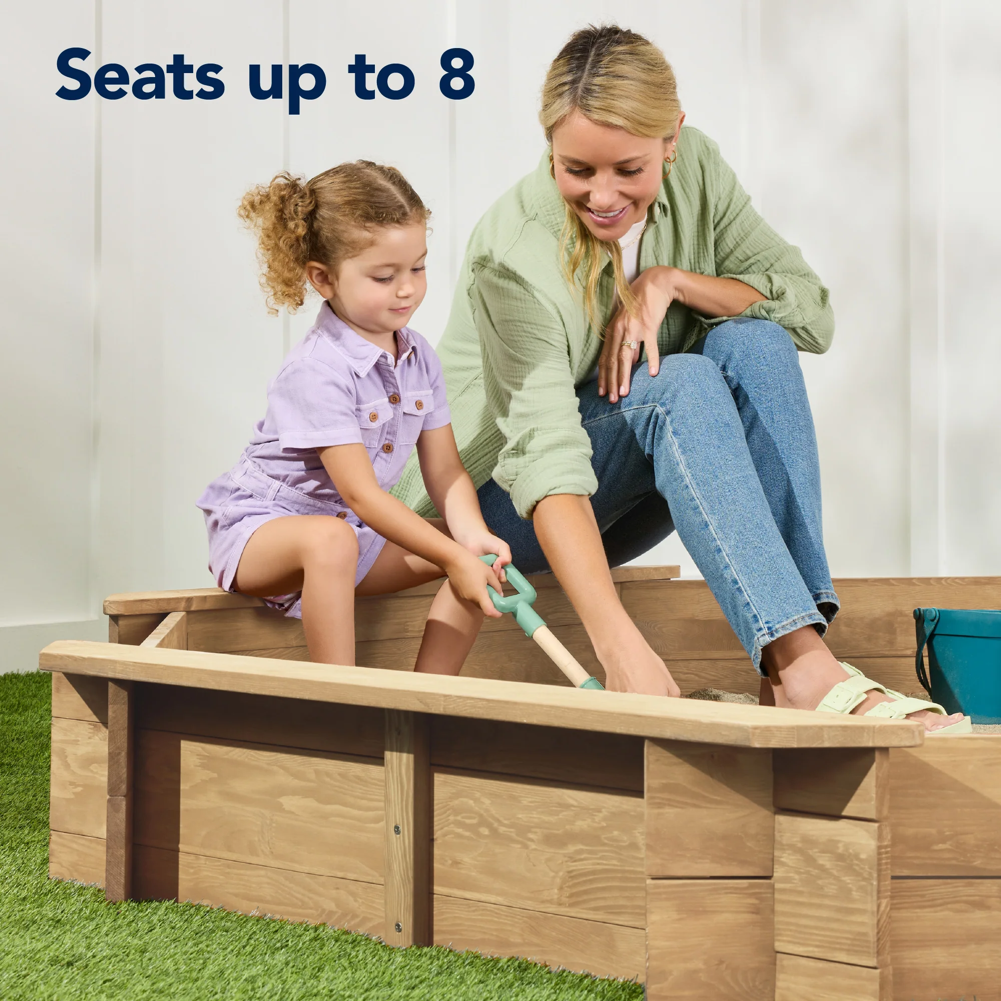 Kid's Wooden Octagonal Sandbox w/ Sand Cover, 4 Reinforced Benches, 8 Seats - Image 20