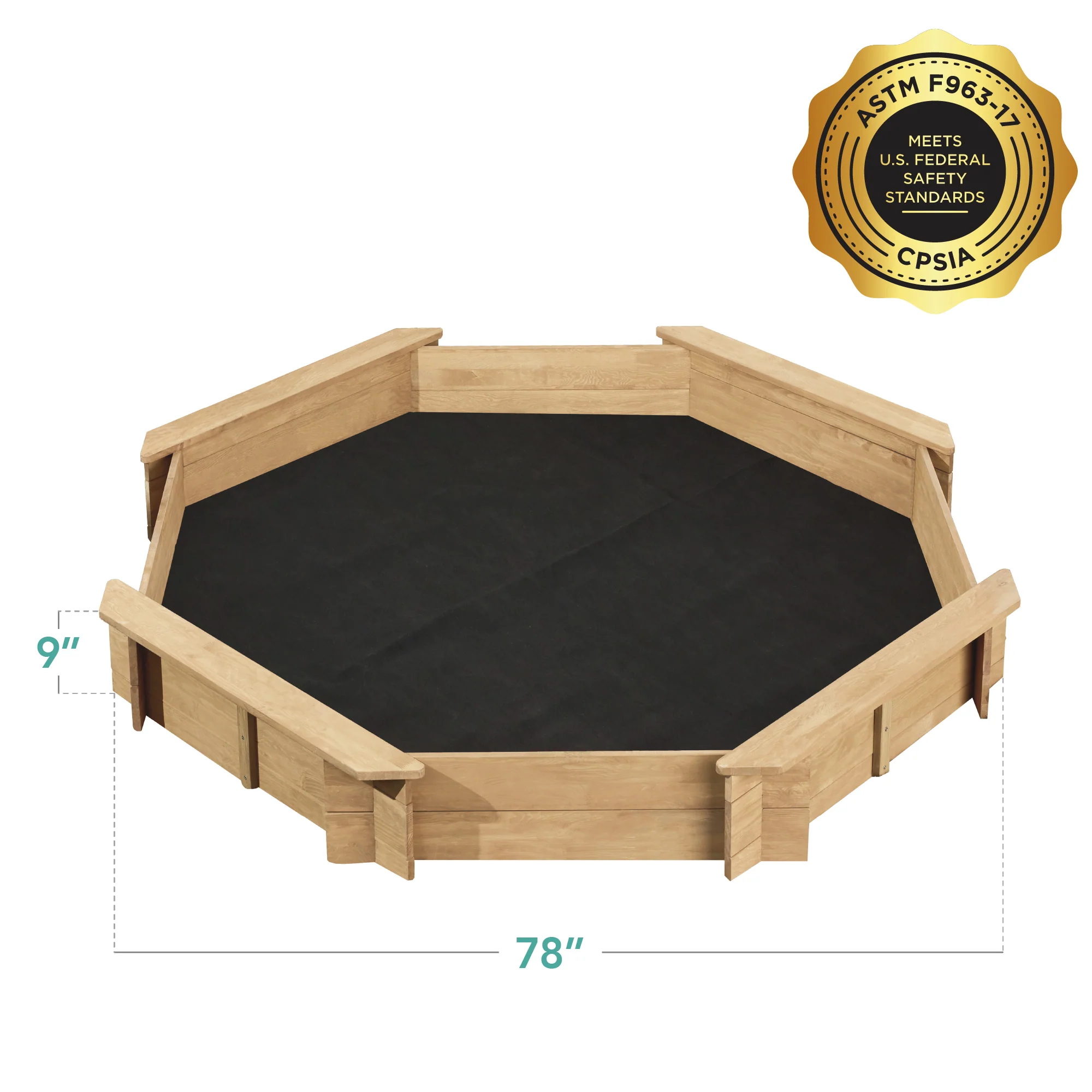 Kid's Wooden Octagonal Sandbox w/ Sand Cover, 4 Reinforced Benches, 8 Seats - Image 24
