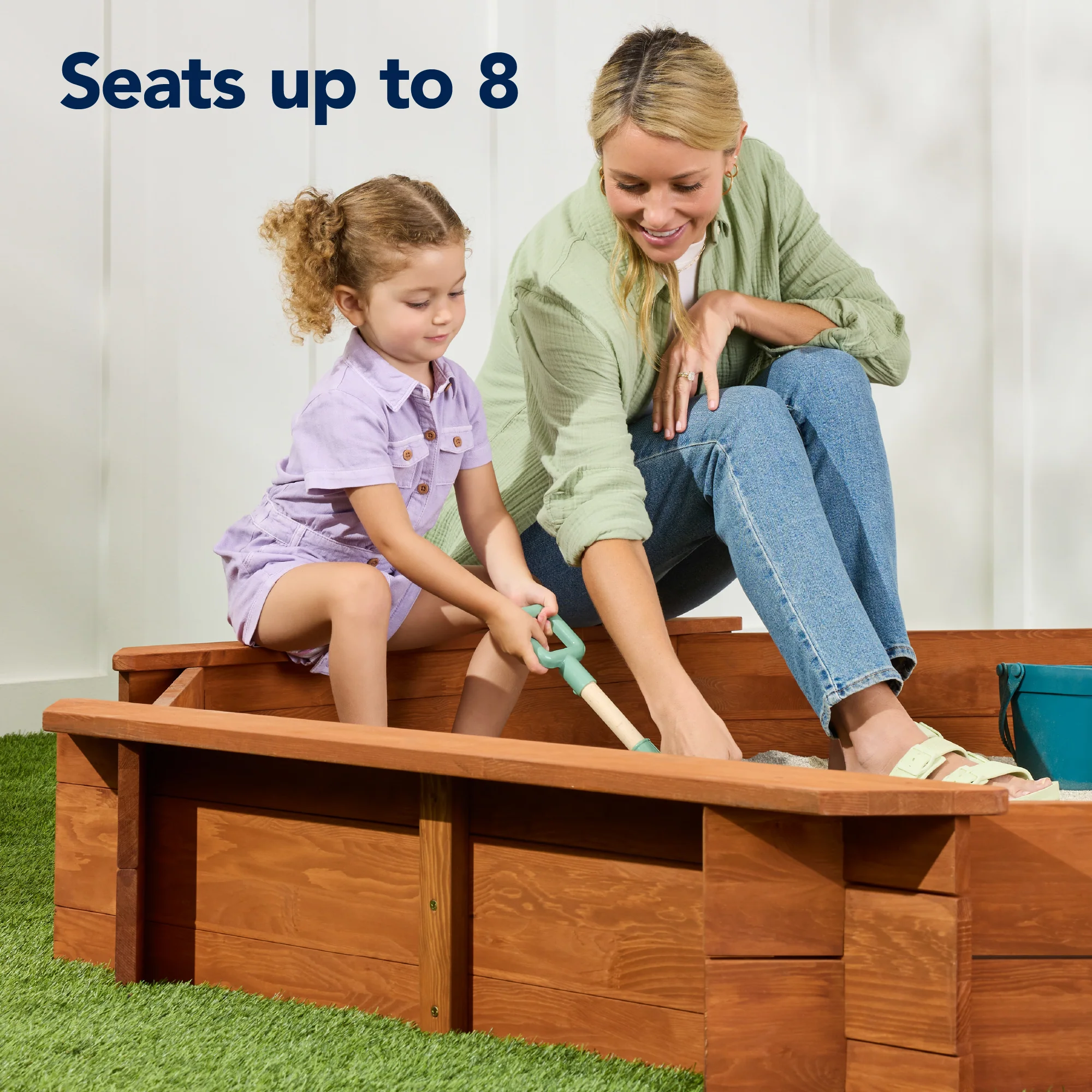 Kid's Wooden Octagonal Sandbox w/ Sand Cover, 4 Reinforced Benches, 8 Seats - Image 28