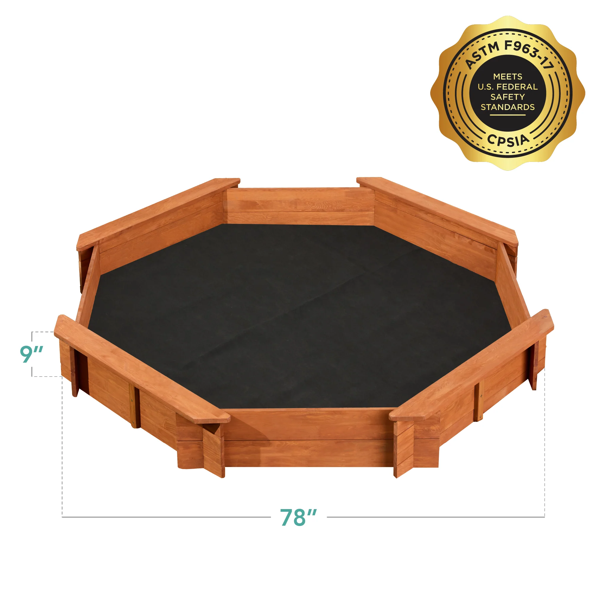 Kid's Wooden Octagonal Sandbox w/ Sand Cover, 4 Reinforced Benches, 8 Seats - Image 32