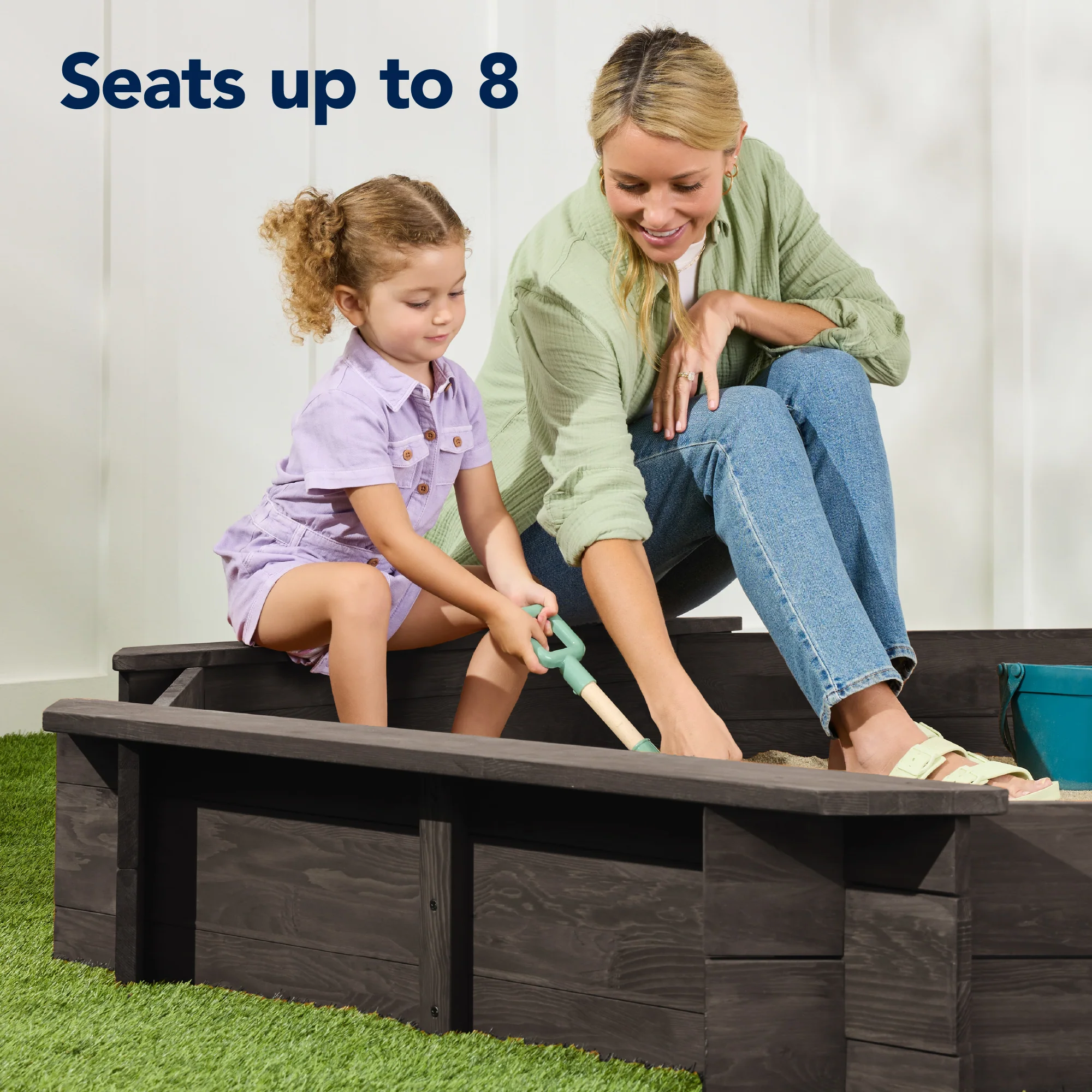 Kid's Wooden Octagonal Sandbox w/ Sand Cover, 4 Reinforced Benches, 8 Seats - Image 4