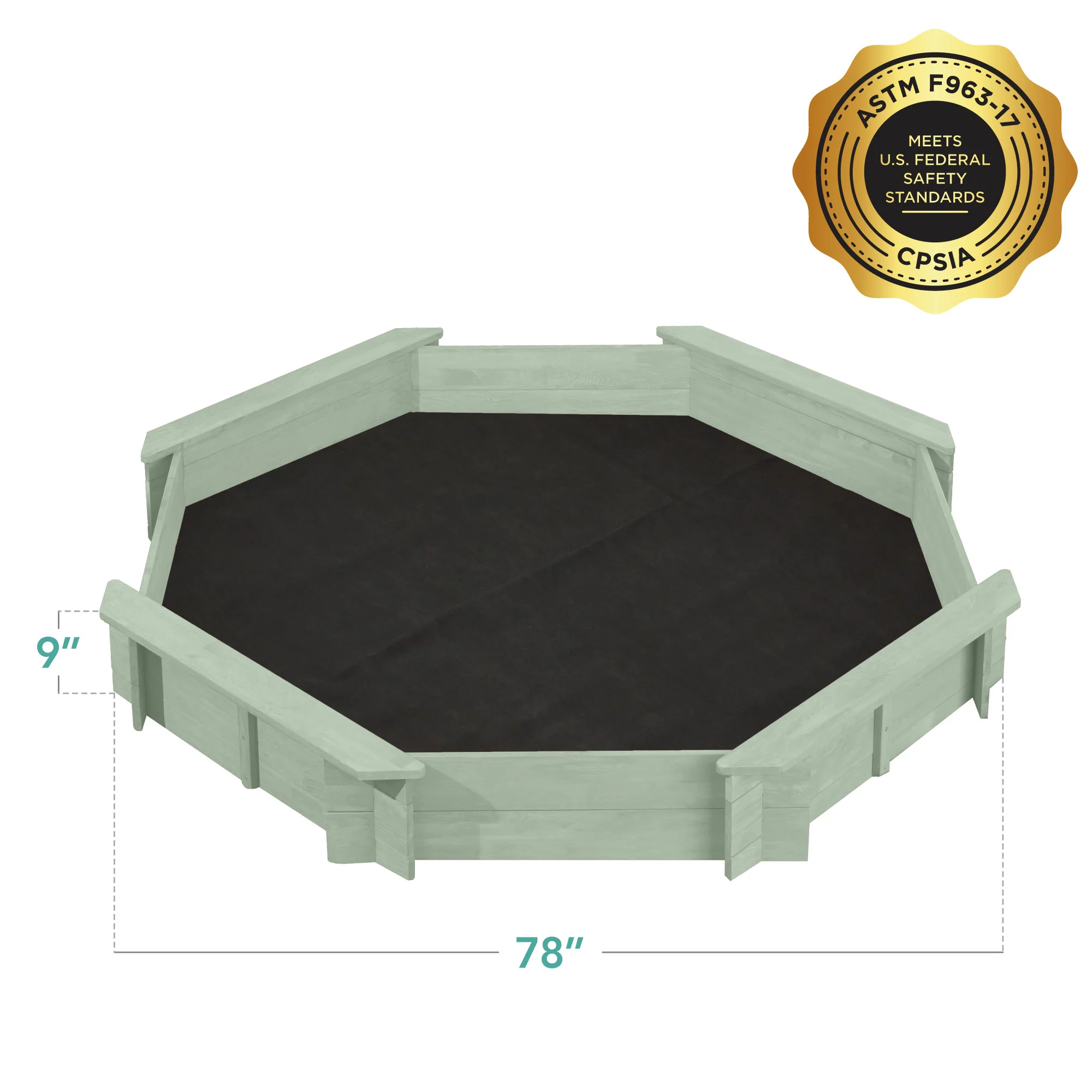 Kid's Wooden Octagonal Sandbox w/ Sand Cover, 4 Reinforced Benches, 8 Seats - Image 48