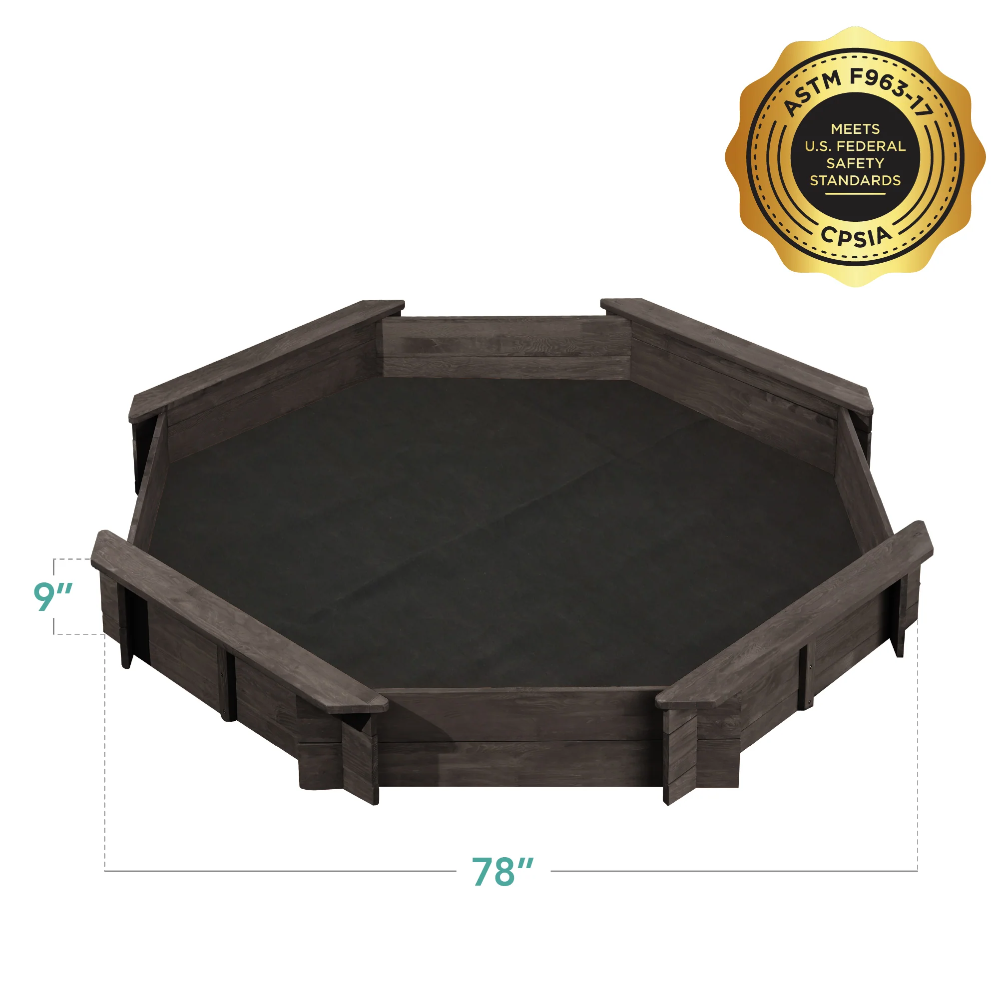 Kid's Wooden Octagonal Sandbox w/ Sand Cover, 4 Reinforced Benches, 8 Seats - Image 8