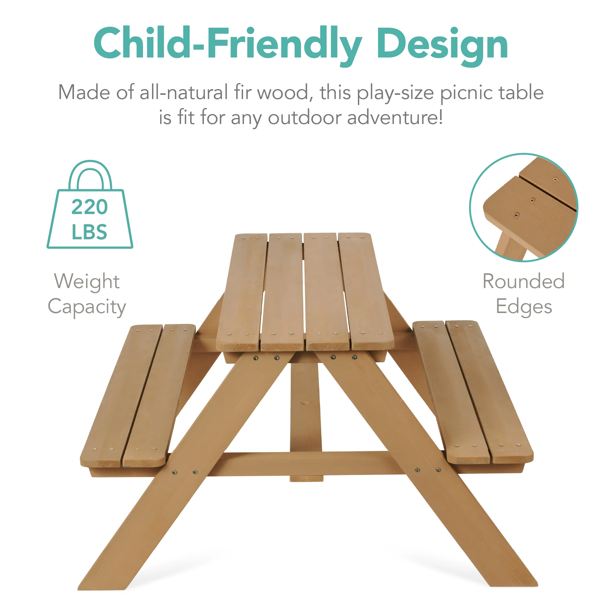Kids Wooden Outdoor Picnic Table w/ Adjustable Umbrella, Built-In Seats - Image 11