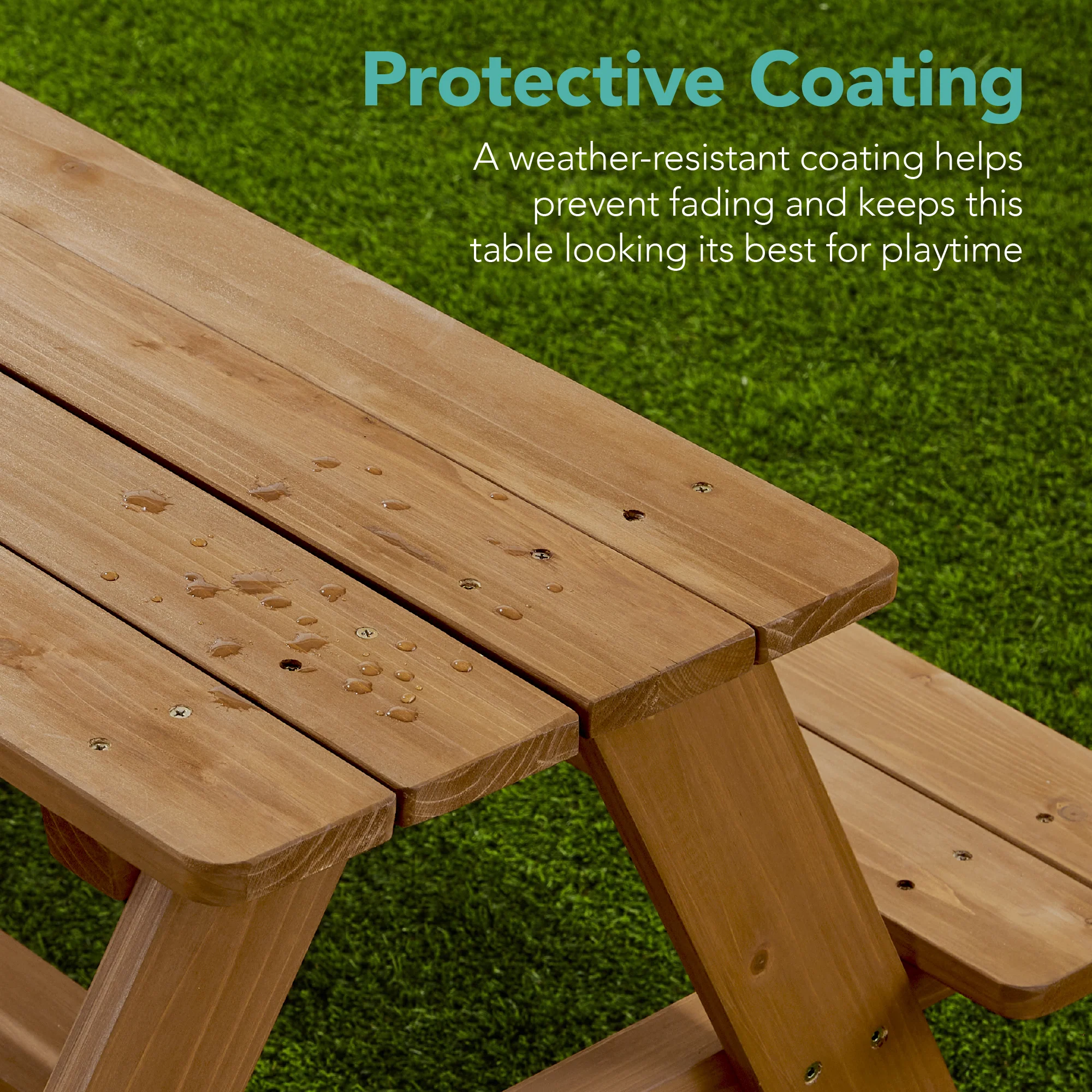 Kids Wooden Outdoor Picnic Table w/ Adjustable Umbrella, Built-In Seats - Image 12