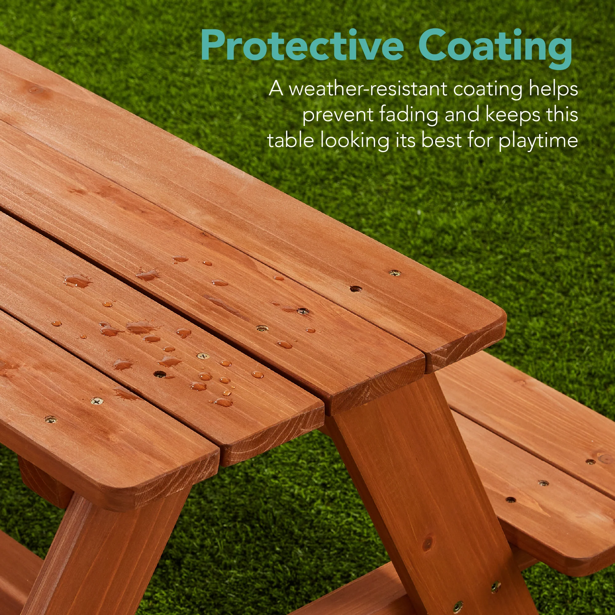 Kids Wooden Outdoor Picnic Table w/ Adjustable Umbrella, Built-In Seats - Image 27