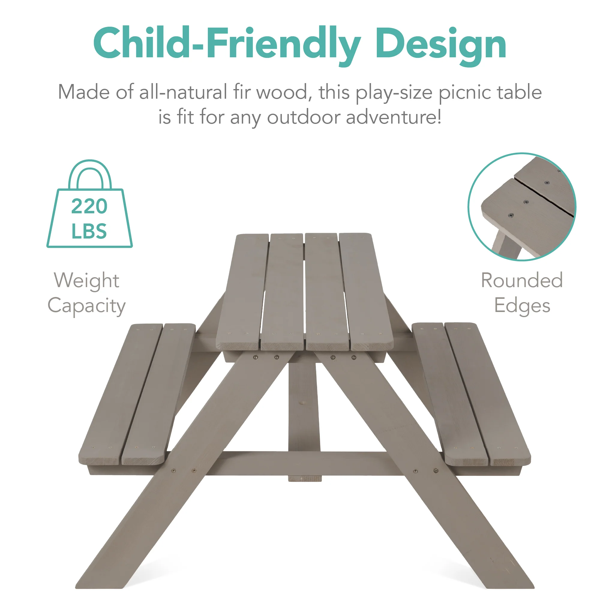 Kids Wooden Outdoor Picnic Table w/ Adjustable Umbrella, Built-In Seats - Image 3