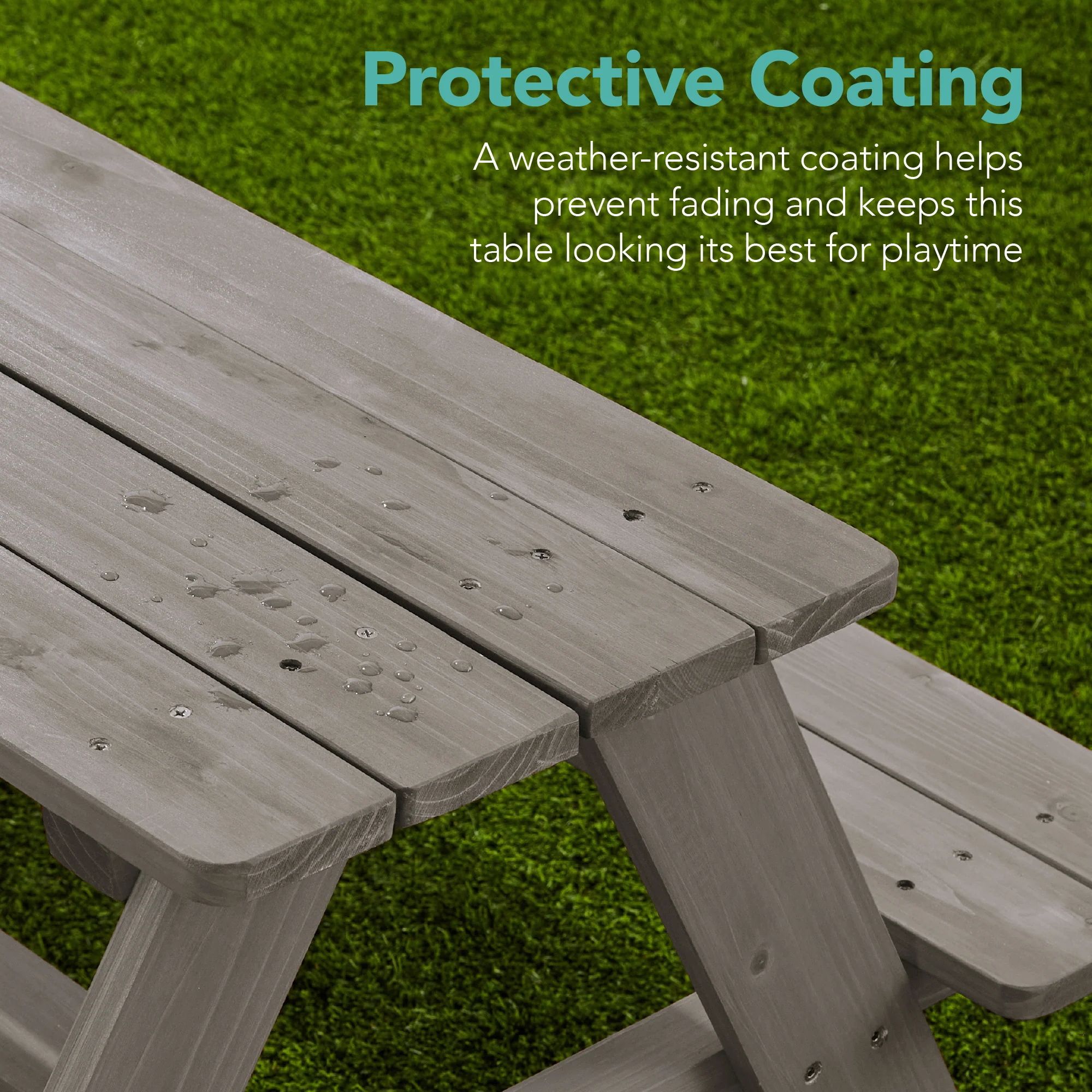 Kids Wooden Outdoor Picnic Table w/ Adjustable Umbrella, Built-In Seats - Image 4