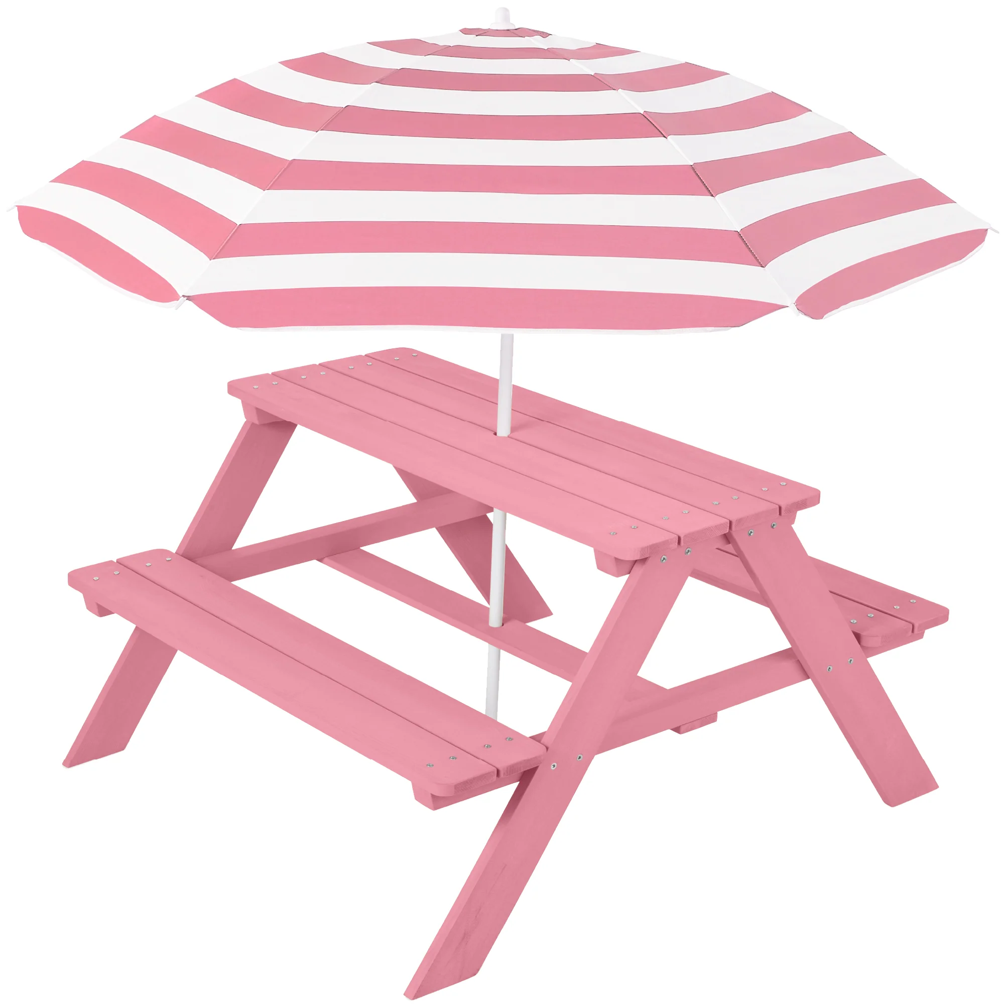 Kids Wooden Outdoor Picnic Table w/ Adjustable Umbrella, Built-In Seats - Image 48