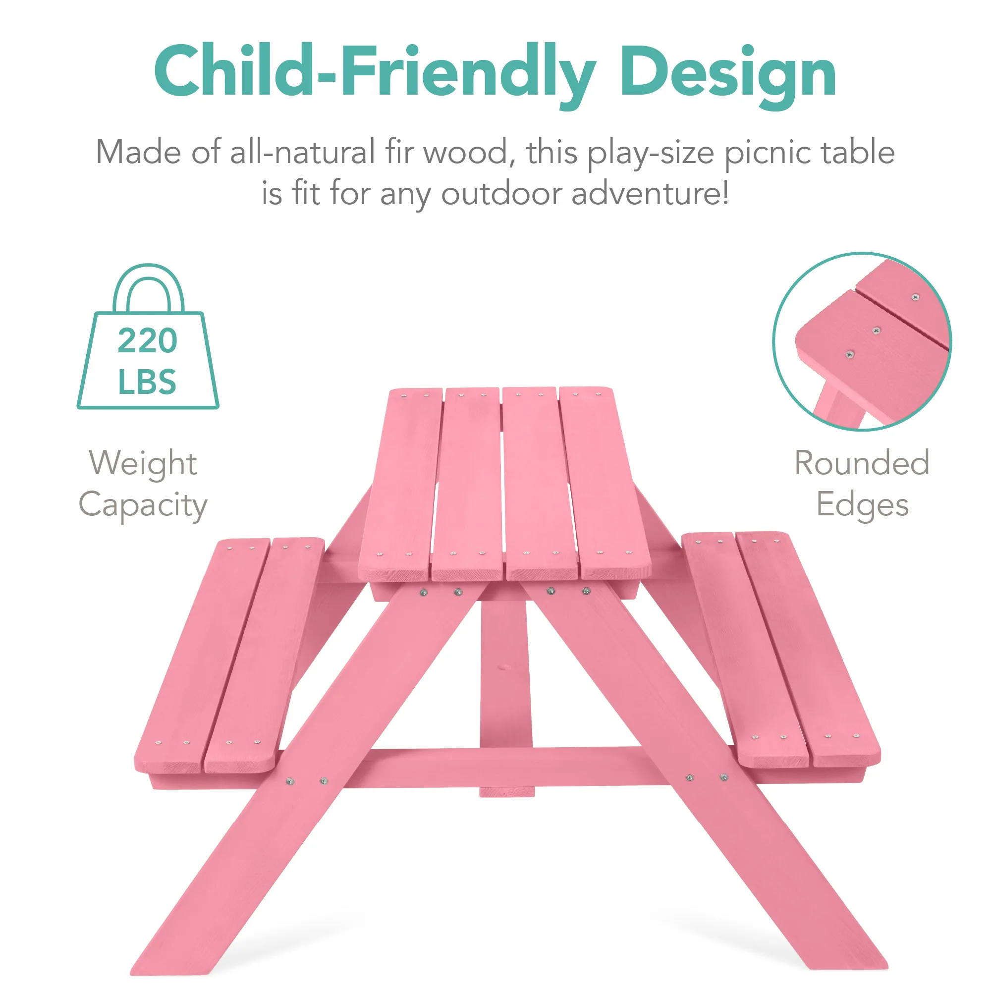 Kids Wooden Outdoor Picnic Table w/ Adjustable Umbrella, Built-In Seats - Image 50
