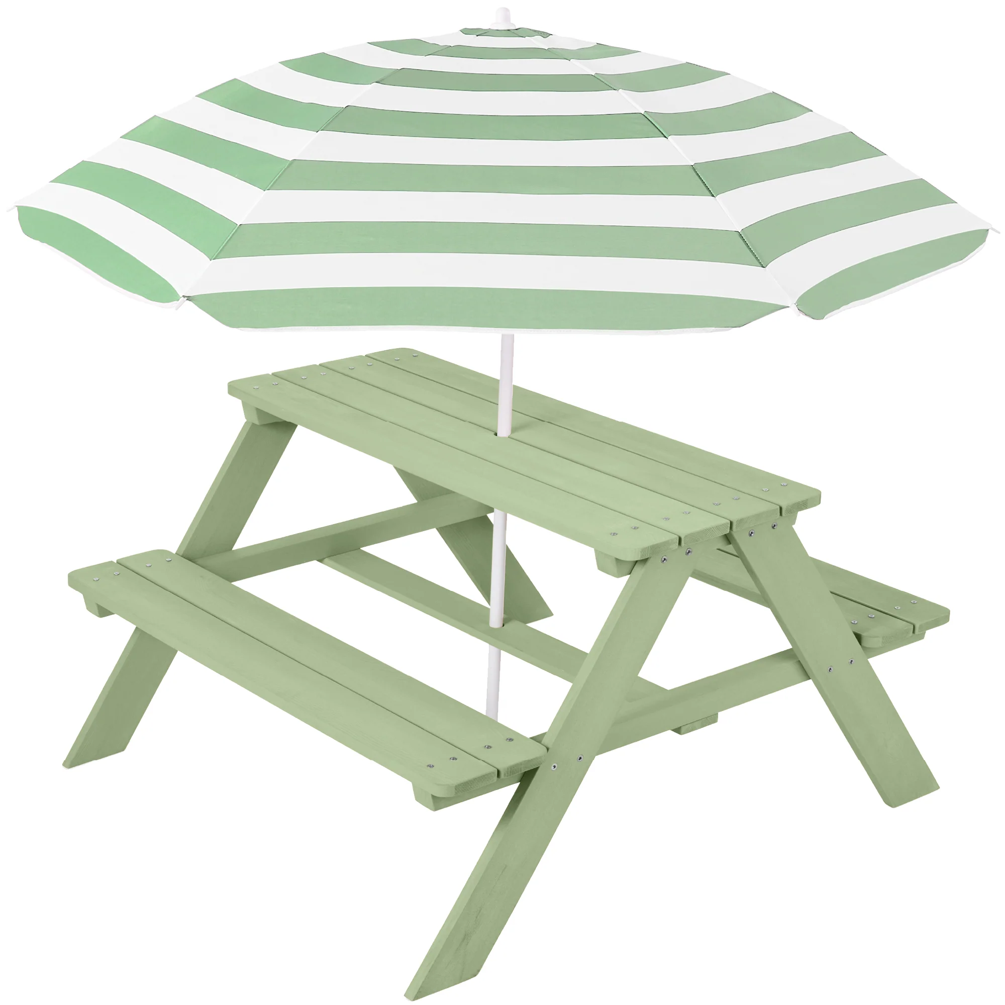 Kids Wooden Outdoor Picnic Table w/ Adjustable Umbrella, Built-In Seats - Image 56