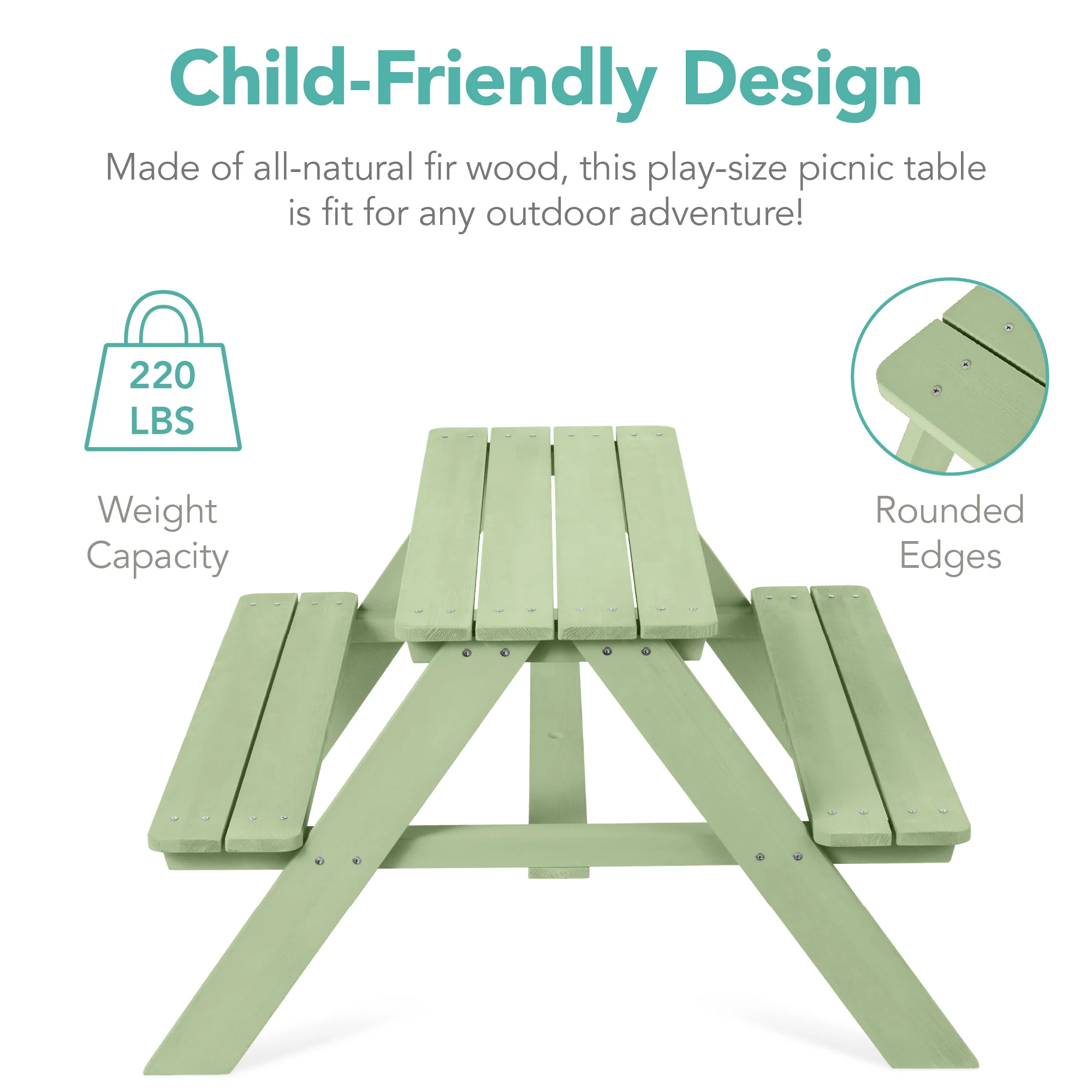 Kids Wooden Outdoor Picnic Table w/ Adjustable Umbrella, Built-In Seats - Image 58