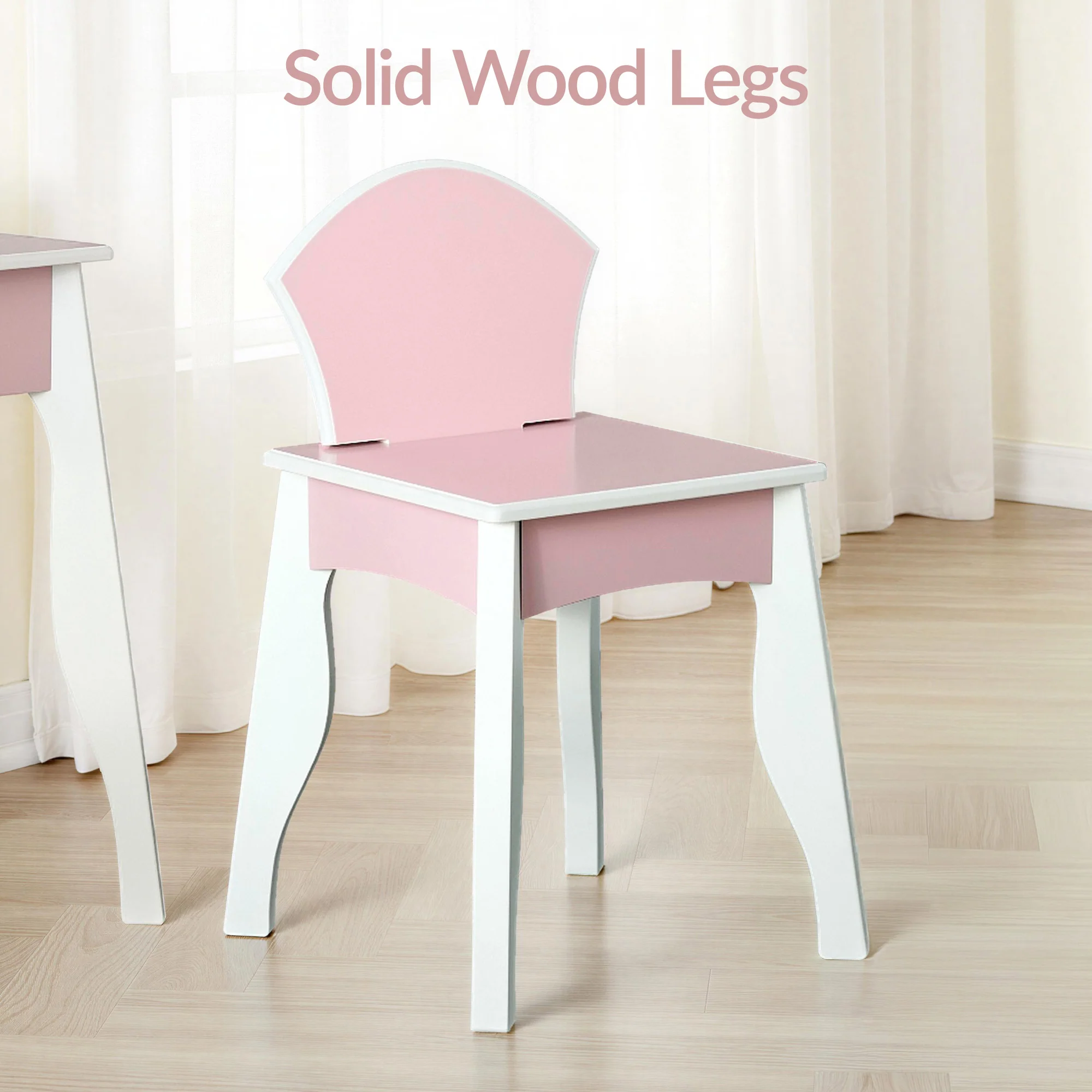 Kids Wooden Pretend Play Vanity and Chair Set w/ Mirror - Image 7