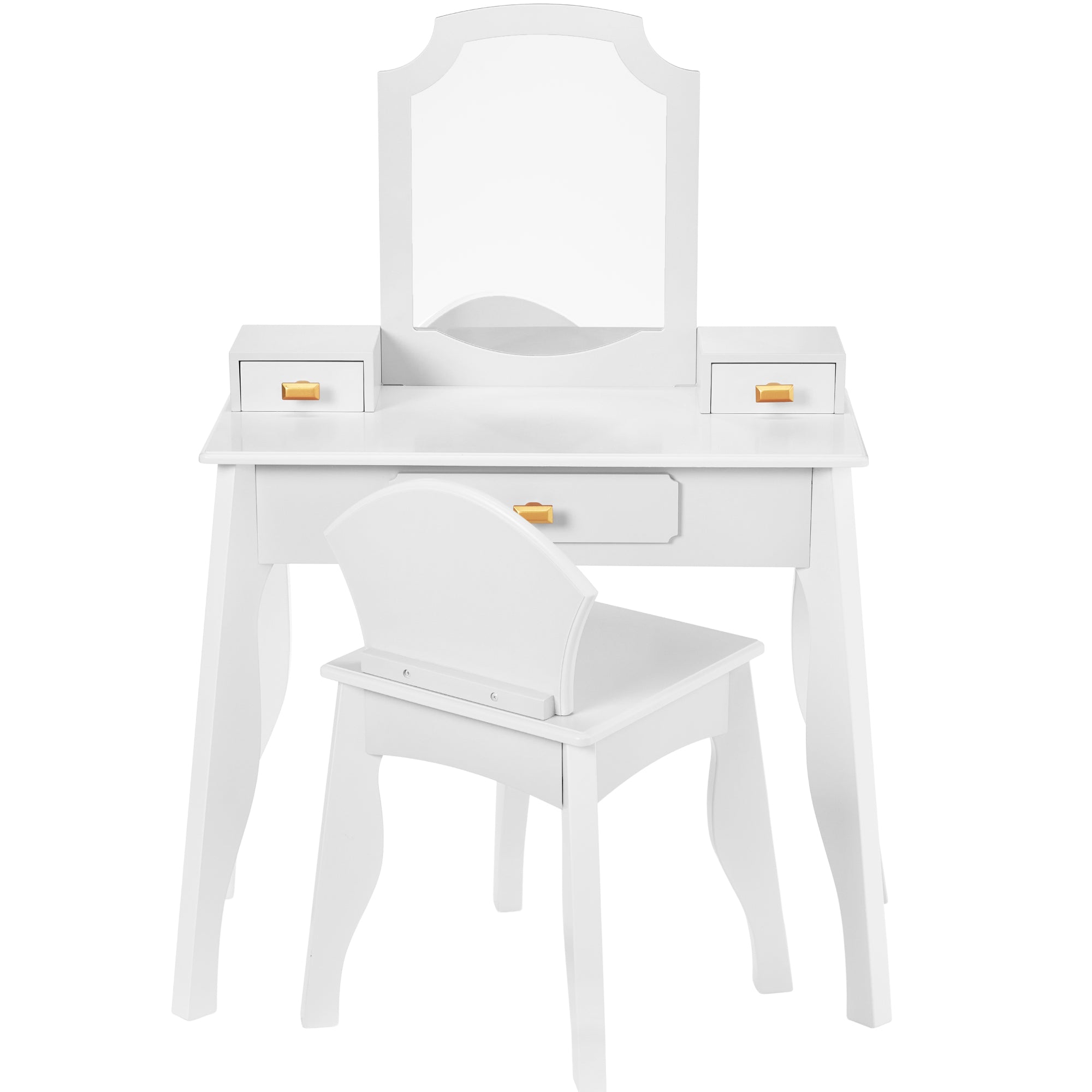 Kids Wooden Pretend Play Vanity and Chair Set w/ Mirror - Image 9