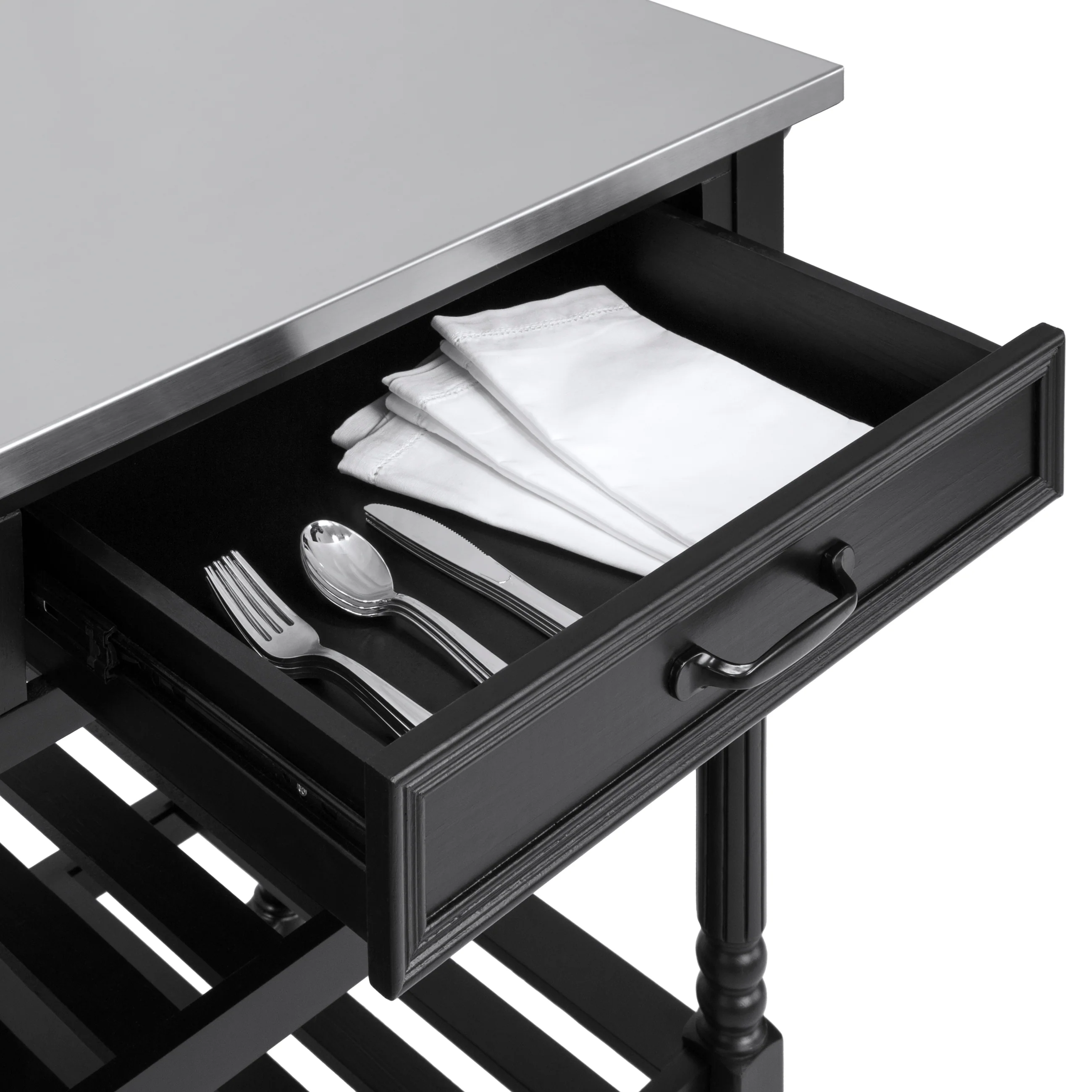 Kitchen Island Storage & Bar Cart w/ Stainless Steel Top - Image 10